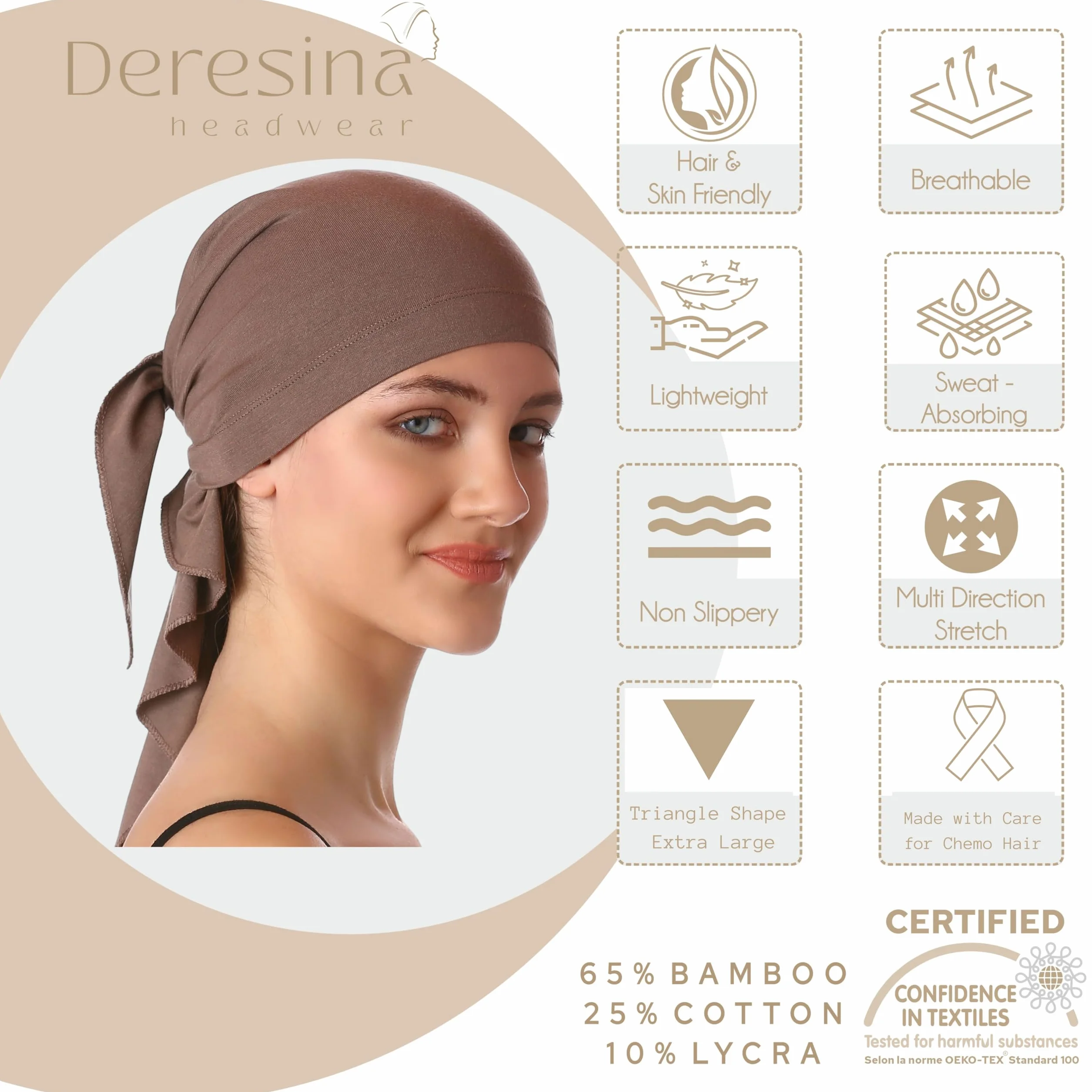 Deresina Bambusowa bandana unisex na chemioterapię, wypadanie włosów, bandana wiązana na plecach
