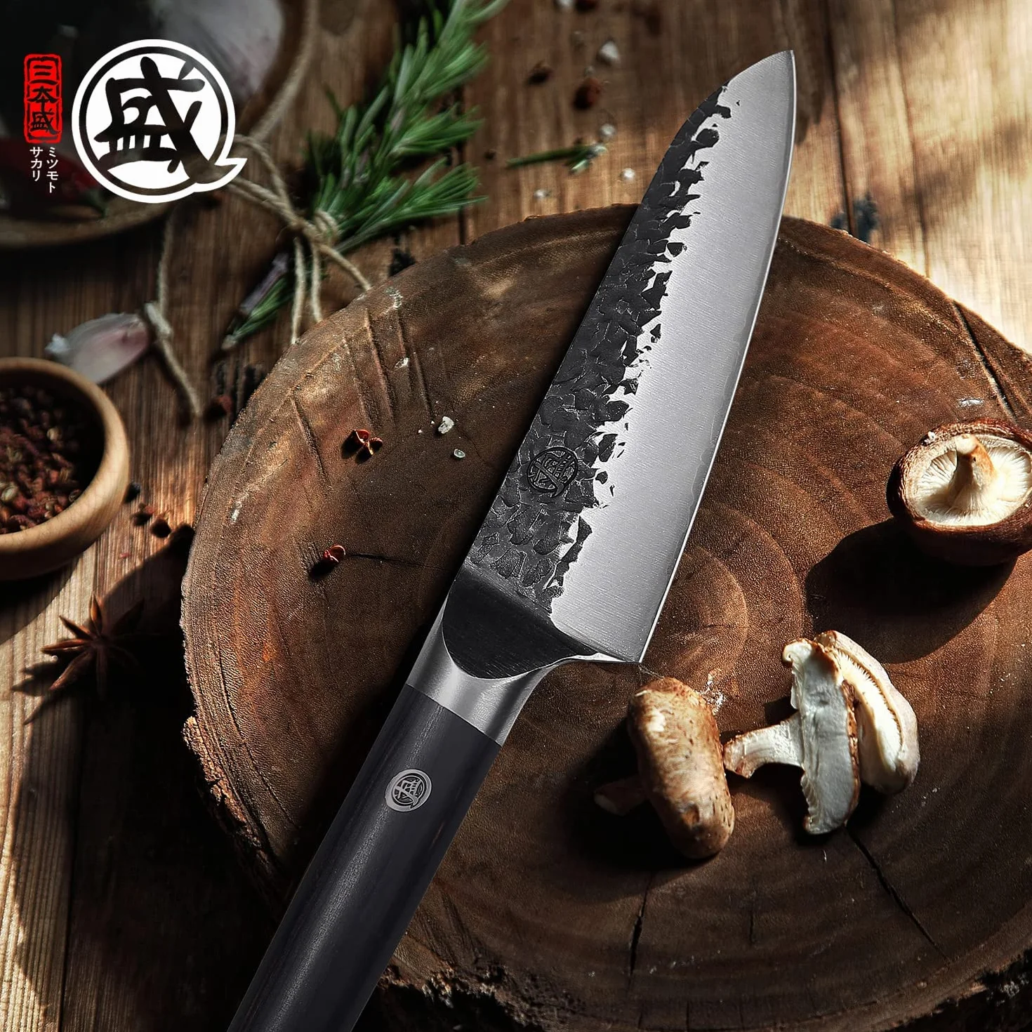 MITSUMOTO SAKARI 18 cm Nóż Santoku Szefa Kuchni, Ręcznie Kuty Japoński Nóż Kuchenny z Drewna Pakkawood