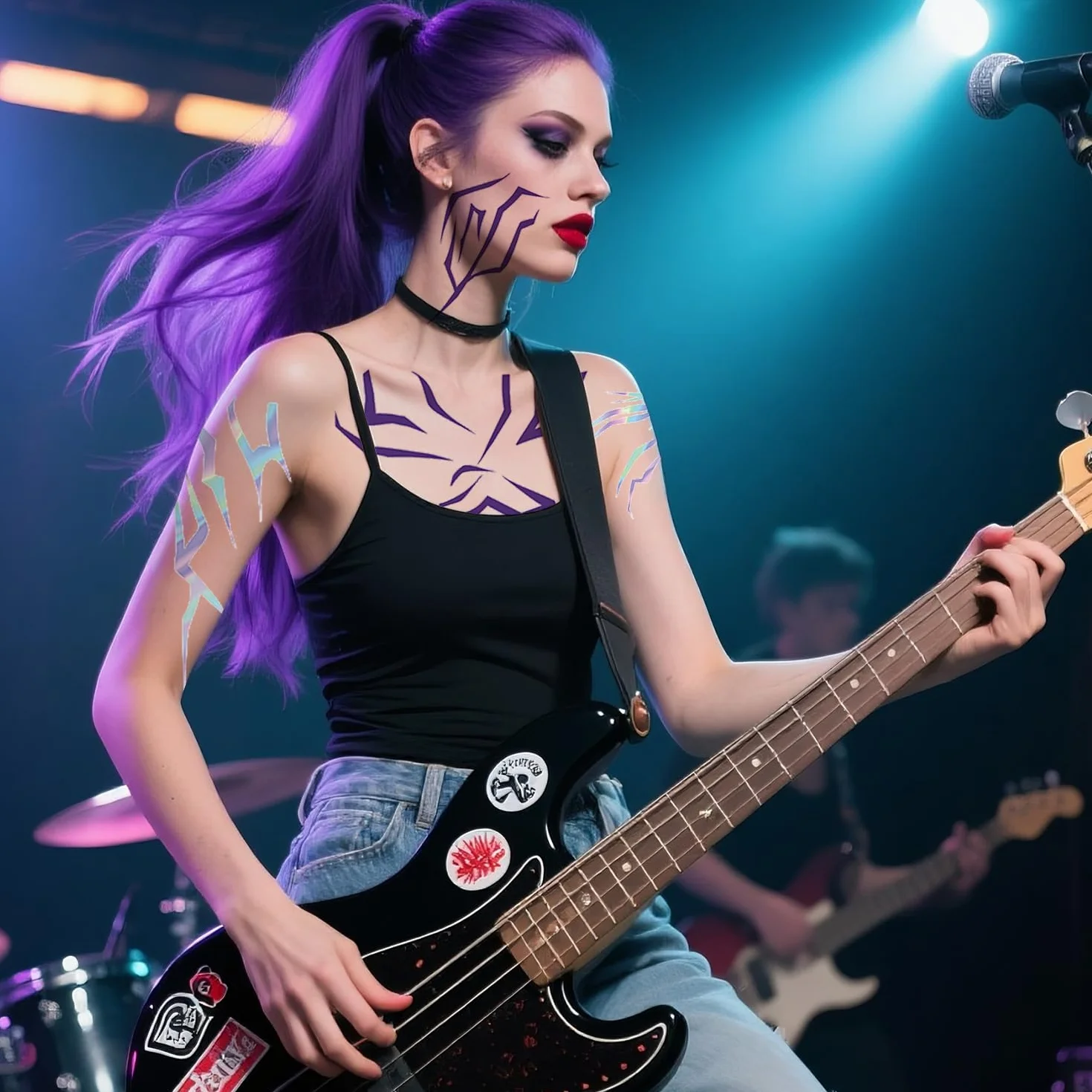 4 arkusze k-pop tymczasowe tatuaże myśliwskie, kostium demonów, na cosplay, karnawał, Halloween, imprezę sceniczną