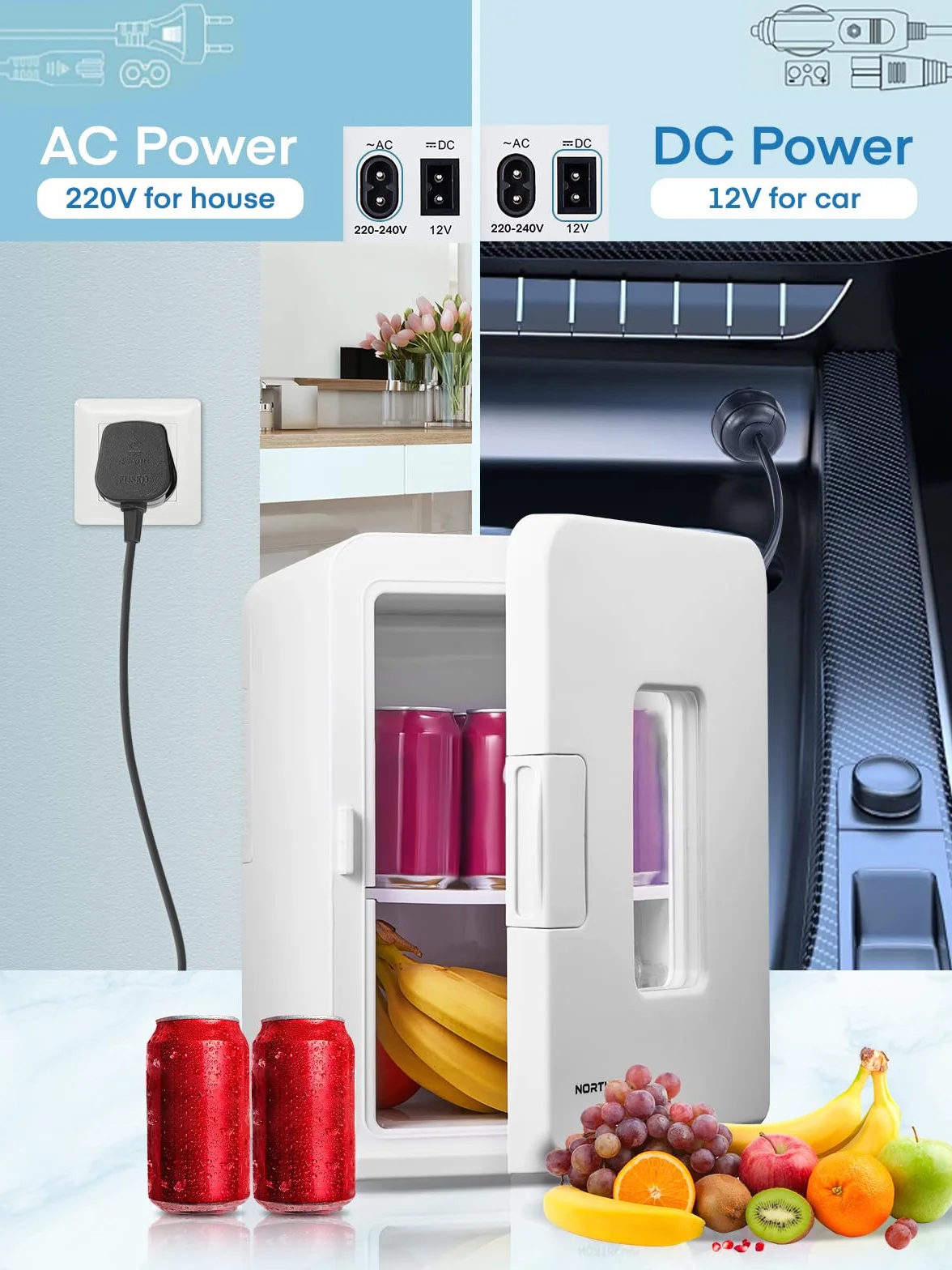 NORTHCLAN przenośna minilodówka, 15 l, mała lodówka, 12 V/230 V, funkcje chłodzenia i ogrzewania, minilodówka do samochodów, biur i sypialni, kosmetyków i piwa, tryb Max i ECO