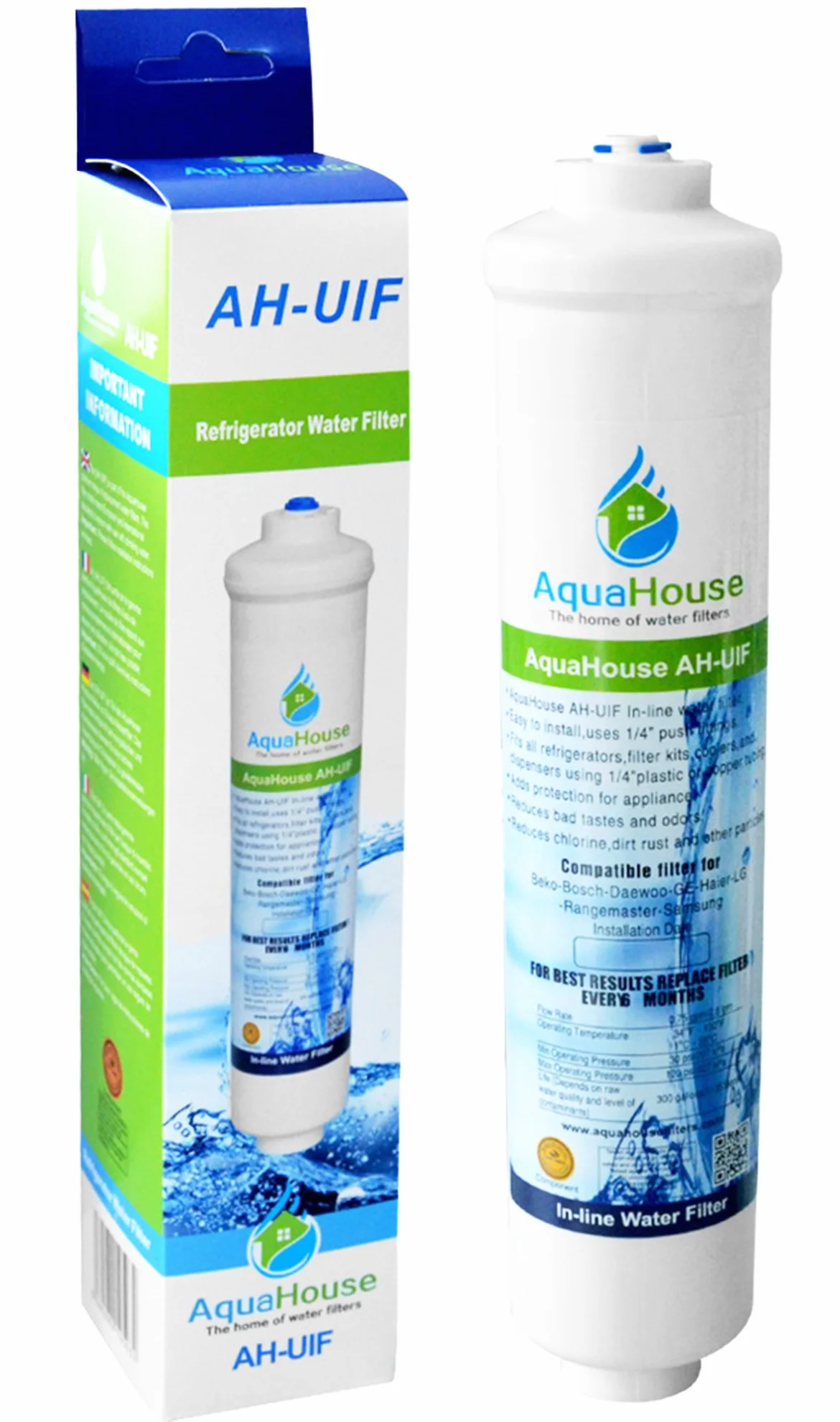AquaHouse AH-UIF uniwersalny filtr wody do lodówki kompatybilny z Samsung LG Beko Haier