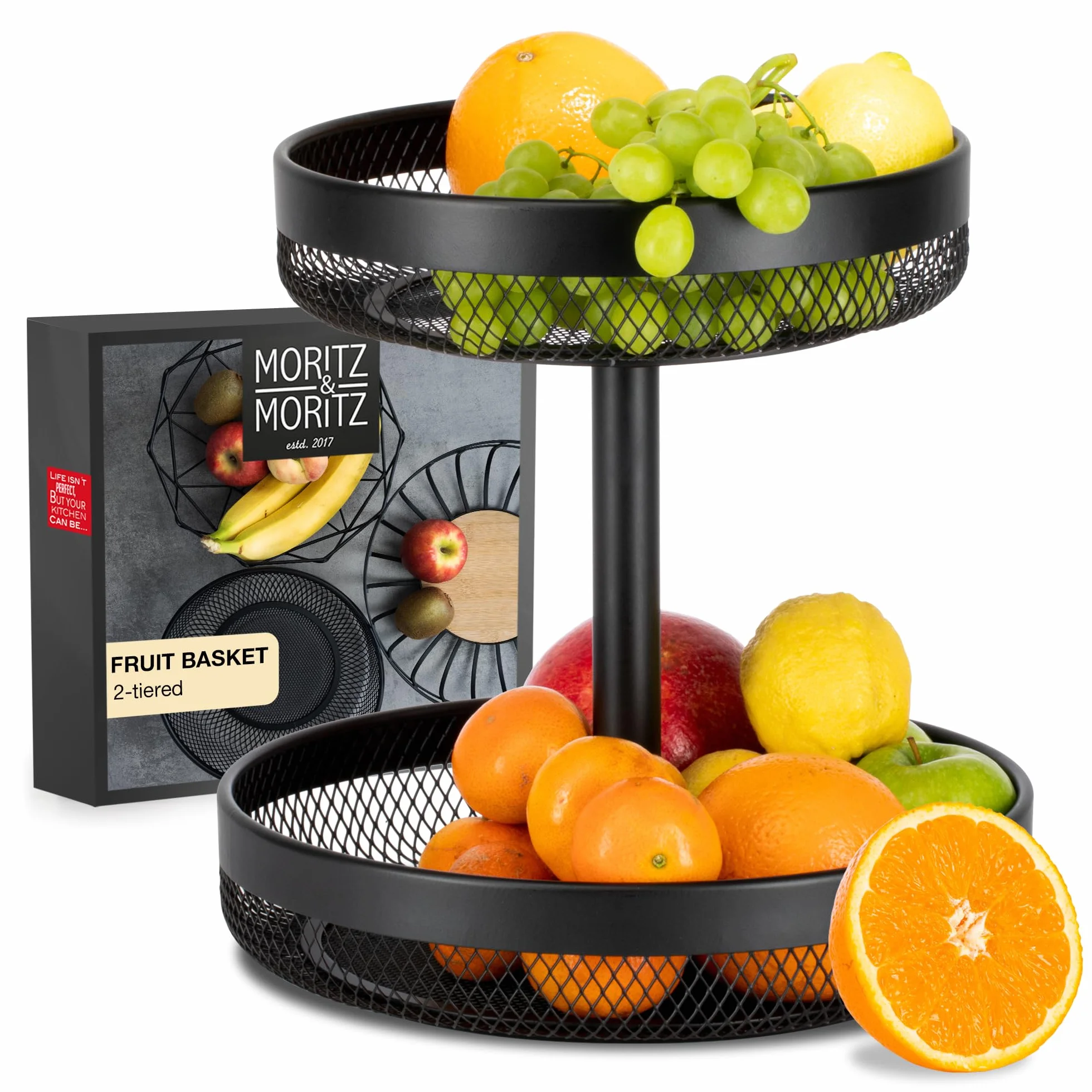 Moritz & Moritz Wielowarstwowy kosz na owoce czarny metal Ø 30 x 30 cm