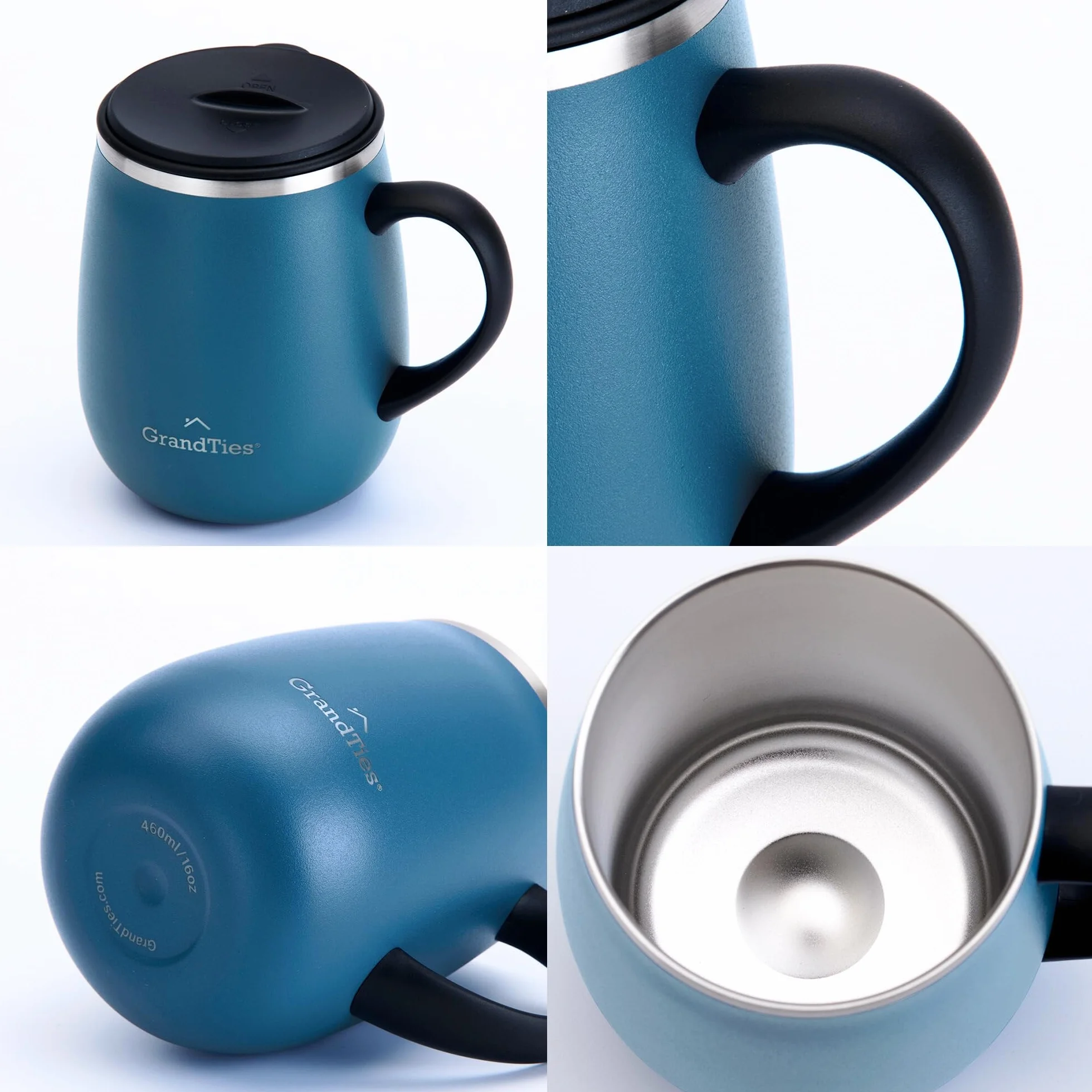 GRANDTIES Termiczny kubek do kawy 460 ml ze stali nierdzewnej podwójna ścianka