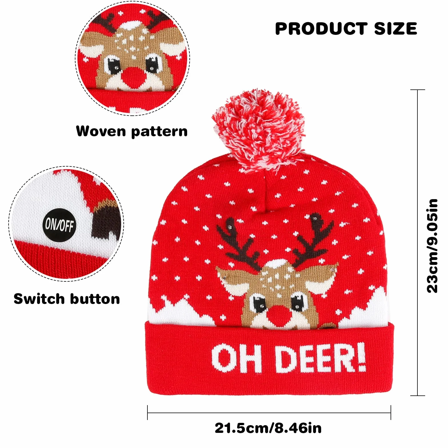 Diealles Shine czapka na Boże Narodzenie z świetlnymi diodami LED, lekka, miękka czapka beanie, ciepła czapka zimowa, świąteczna czapka dziana dla kobiet i mężczyzn oraz dzieci (czerwona)