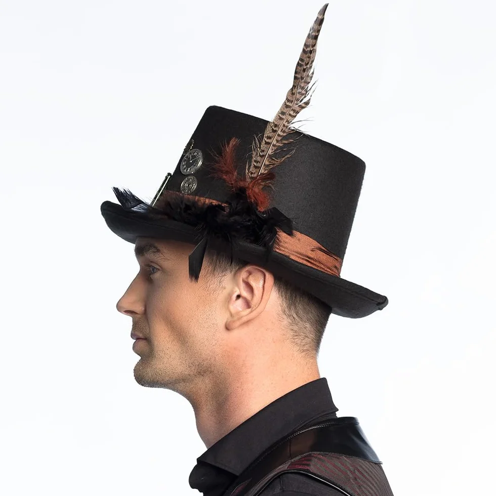 Boland 54501 - Kapelusz Plumepunk z kołami zębatymi, czarny, steampunk, cylinder, nakrycie głowy, akcesoria, kostium, impreza tematyczna, karnawał, Halloween