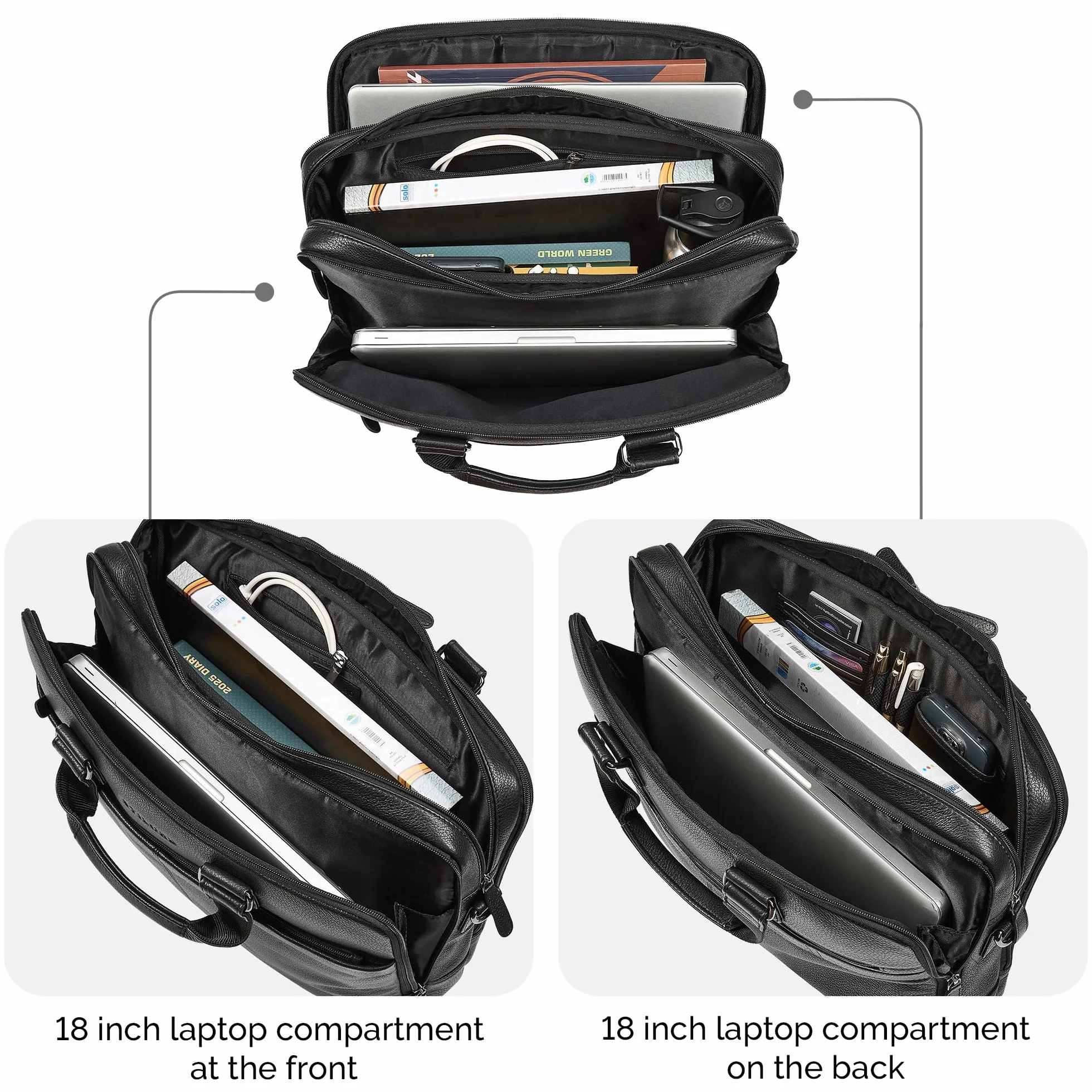 STILORD 'Oslo' skórzana torba na laptopa dla mężczyzn - podwójna kieszeń na laptopa 15,6, 17, 18 cali - aktówka z prawdziwej skóry - męskie torby robocze z paskiem na ramię - torby biurowe dla