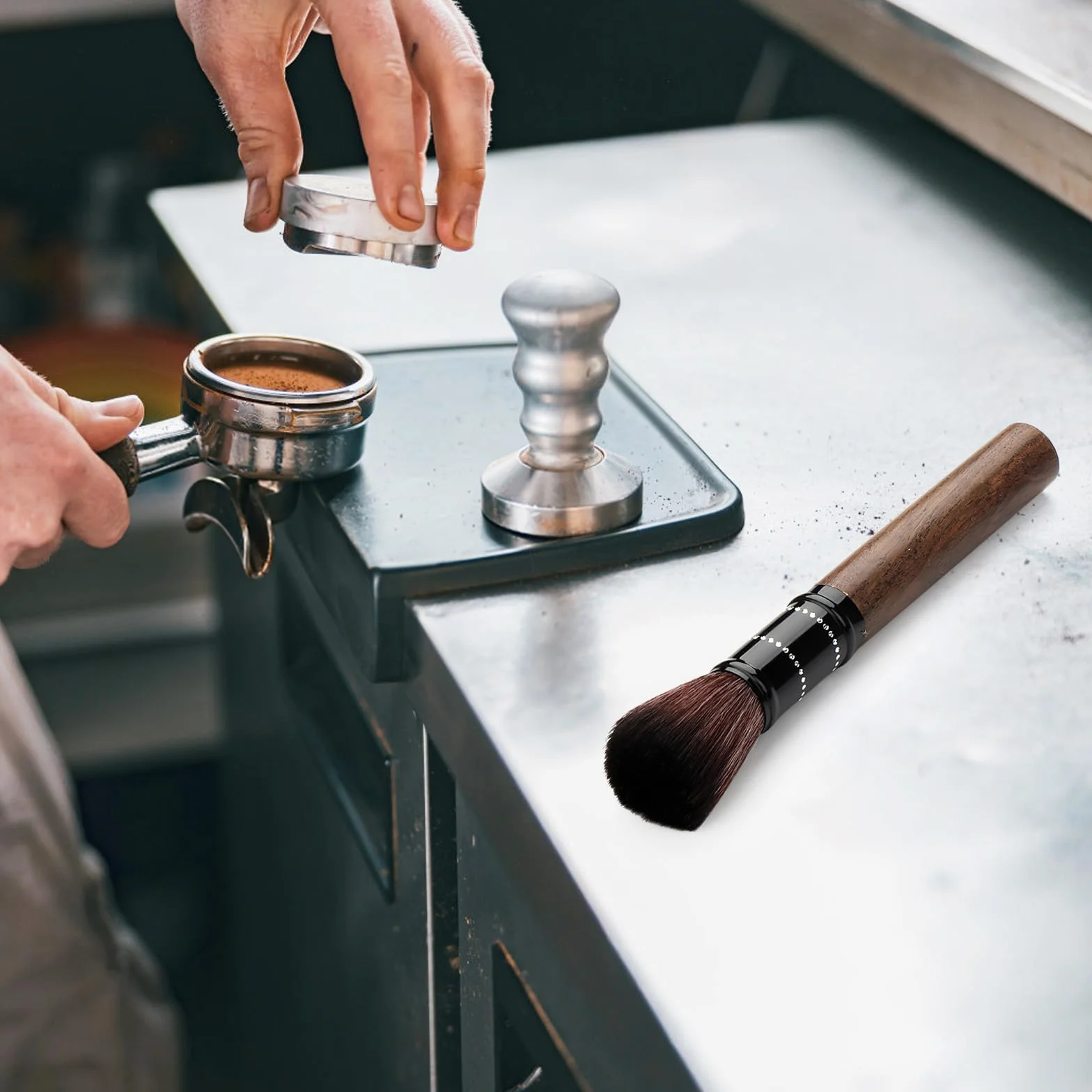 Szczotka do młynka do kawy APOMOONS, szczotka do czyszczenia espresso z hebanu