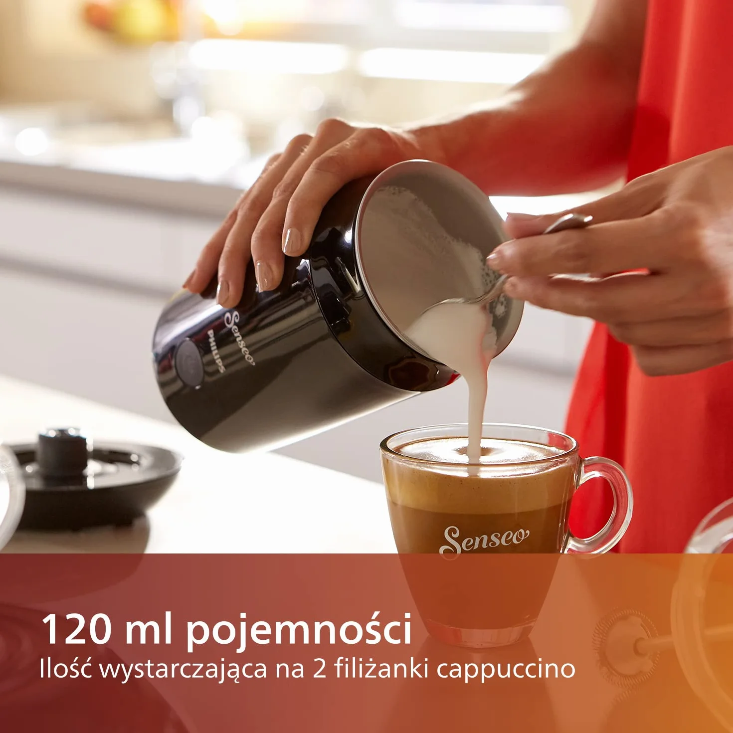 Philips Senseo Spieniacz do mleka gorącego i zimnego, Na 2 cappucino, Nieprzywierająca powłoka, Czarny (CA6500/60)
