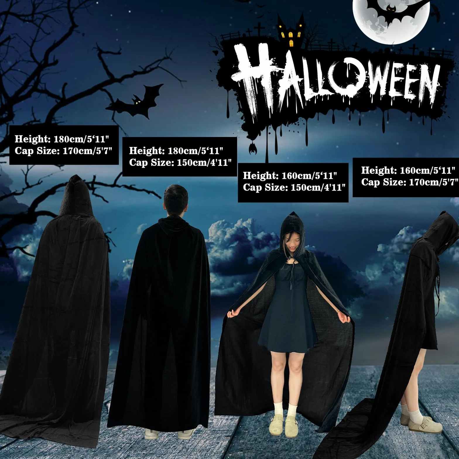Kostium na Halloween, peleryna czarownica, damska wampira, kostium z kapturem, aksamitny, dla mężczyzn i mężczyzn, unisex, idealna na Halloween, karnawał, Cosplay i imprezę