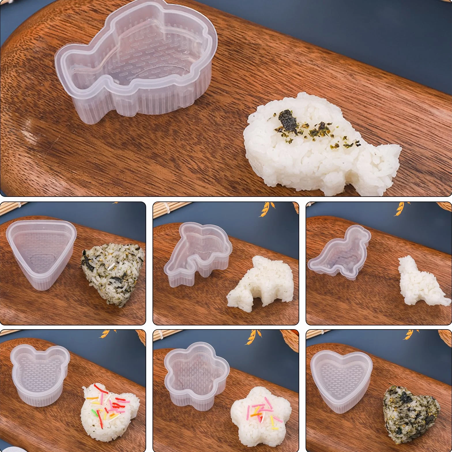PANYI Foremki do sushi Onigiri, 8 sztuk, z łyżką do ryżu, zestaw foremek do ryżu, idealne dla początkujących i miłośników, do przygotowania doskonałych kul ryżowych