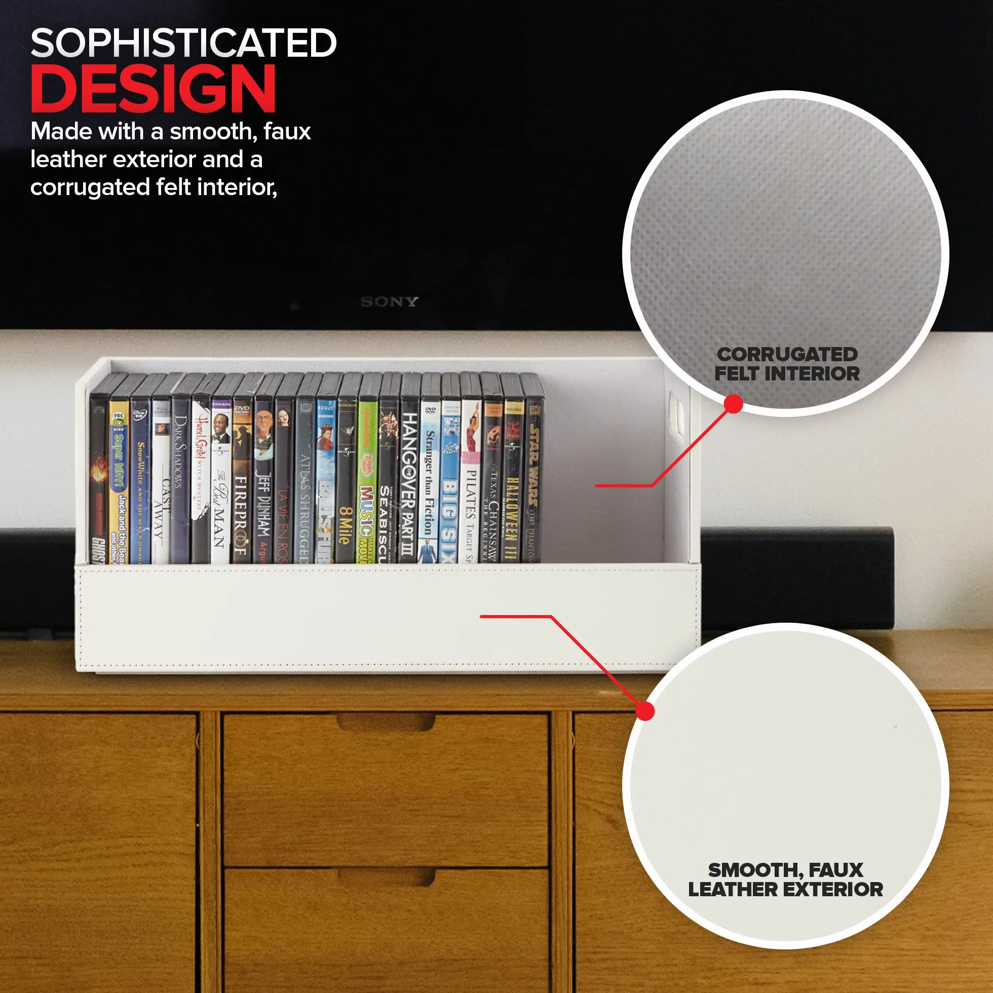 Stock Your Home Pudełko do przechowywania DVD, organizer na półkę filmową na Blu-Ray, etui na gry wideo, płyty CD, stojak na taśmę VHS, uchwyt na płyty, może pomieścić do 28 płyt DVD, sztuczna skóra