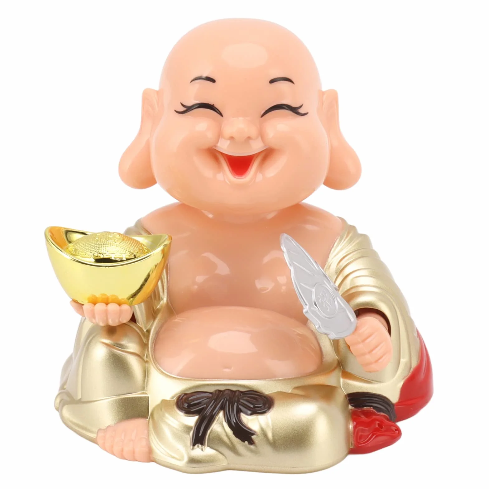 Zabawna Słoneczna Śmiejący się Budda Ozdoba Automatyczna Kiwająca Głową Uśmiechnięty Budda z Tworzywa Sztucznego 9,5 x 9,5 x 9,3 cm do Biurka Okna Domu