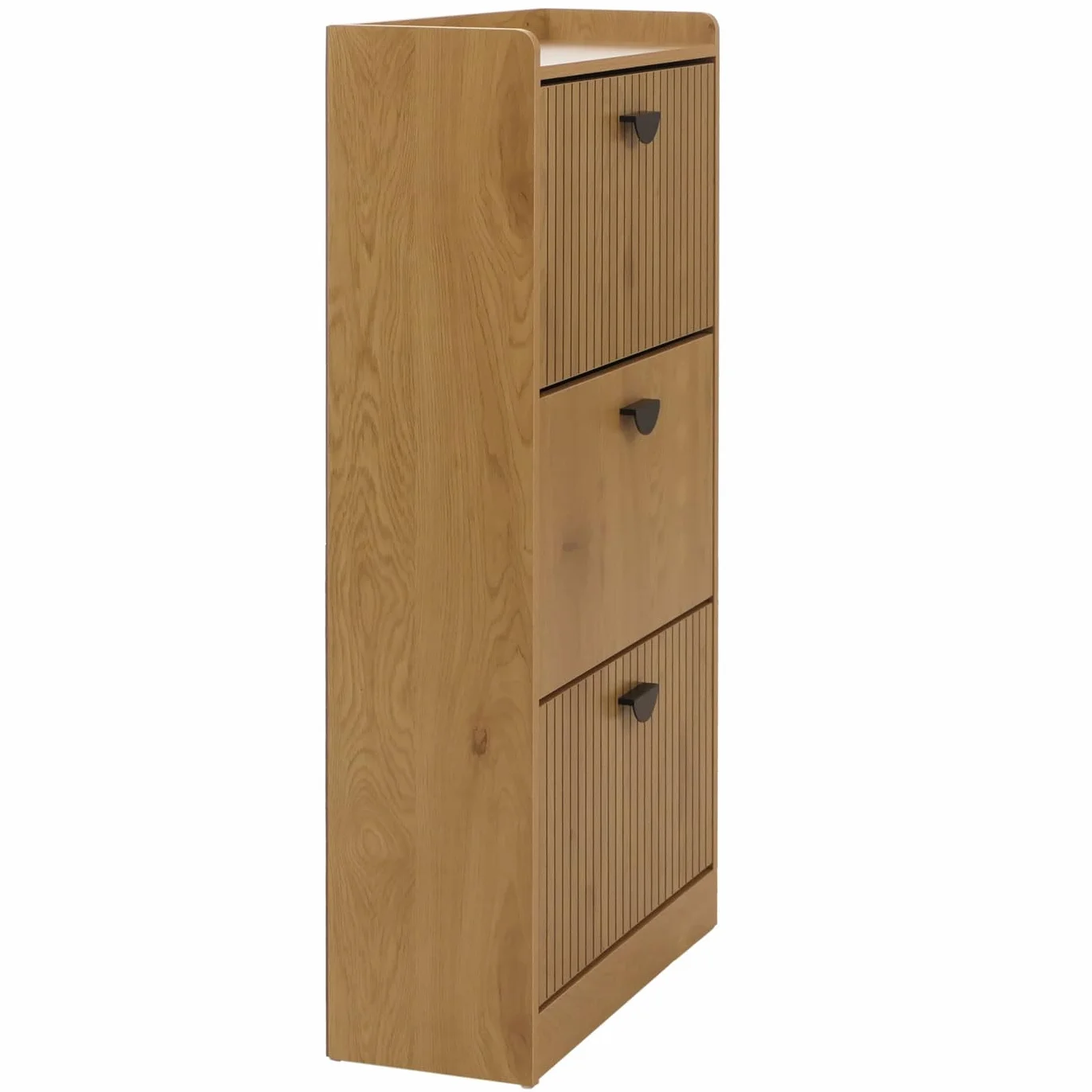 Mendler Szafka na buty HWC-O39, uchylny regał na buty, 3 klapy, półki składane, MDF, melamina, metal, 117 x 60 x 24 cm, kolor naturalny