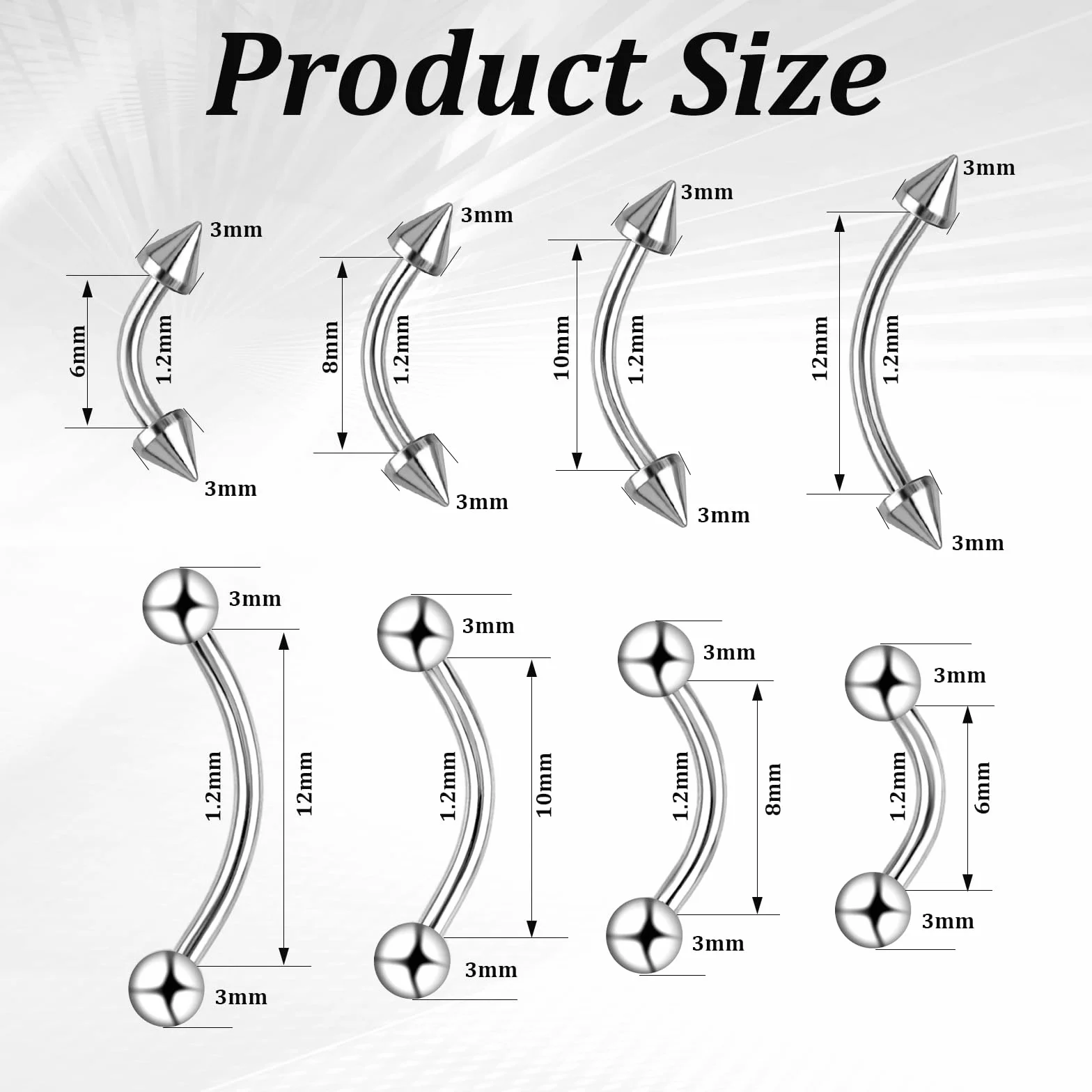 16 szt. kolczyków do brwi, biżuteria ze stali nierdzewnej, pierścienie do brwi, 16G, zakrzywiona sztanga, pionowa, labret, biżuteria, kolczyki do przekłuwania uszu dla kobiet mężczyzn (stal