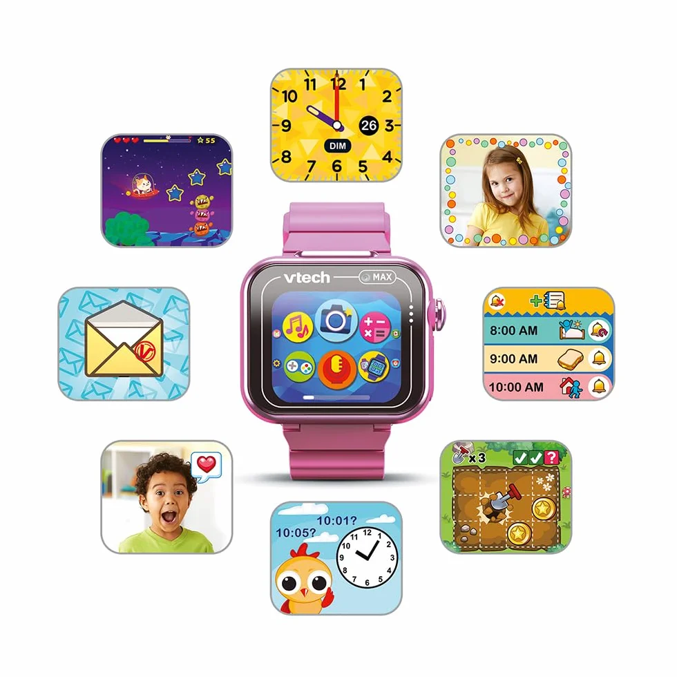 VTech - KidiZoom SmartWatch MAX Rose, cyfrowy zegarek dla dzieci, zdjęcie, selfie, wideo, poziomy ekran dotykowy, zabawka high-tech, prezent dla dzieci i nastolatków w wieku od 5 lat do 14 lat -
