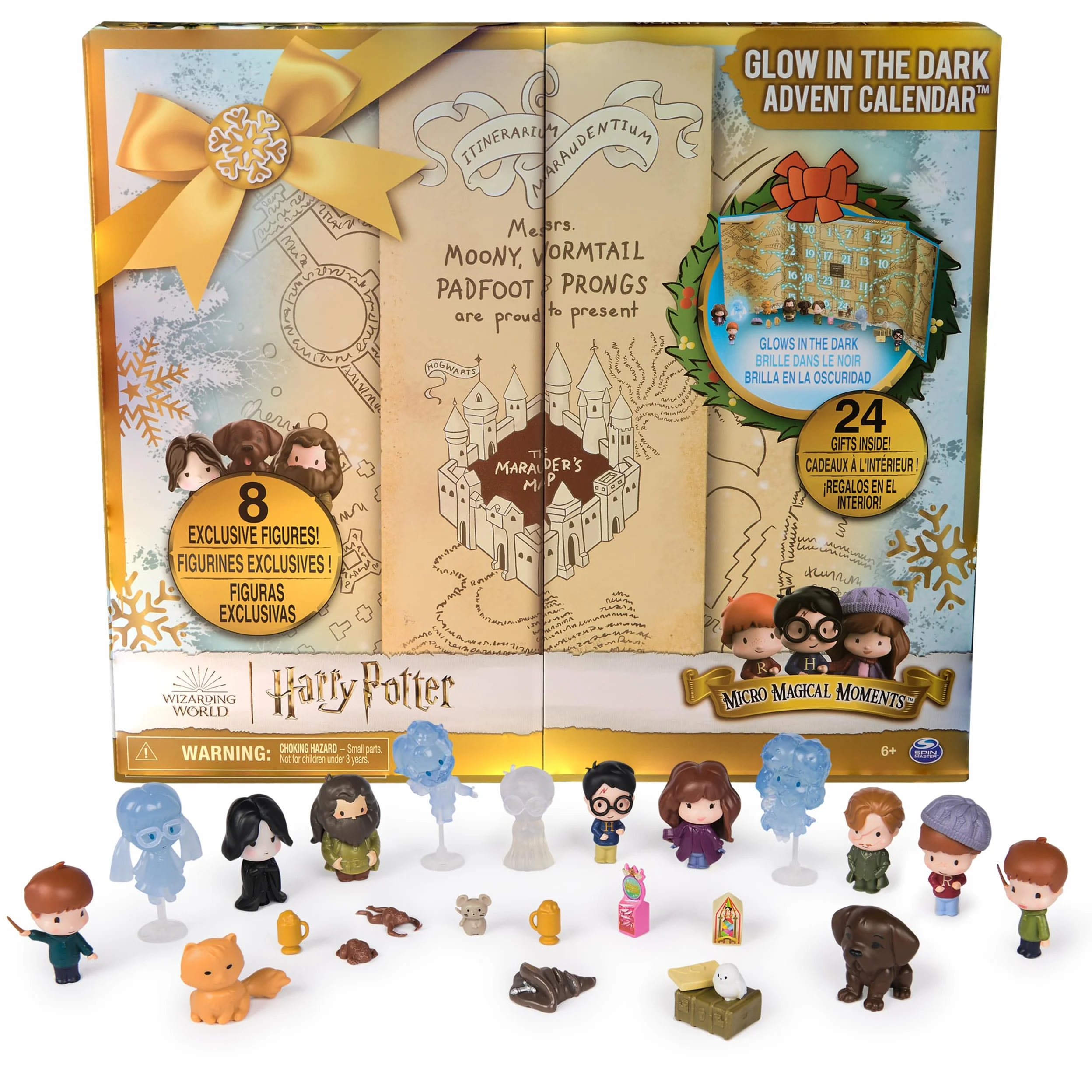 Wizarding World Harry Potter kalendarz adwentowy z mikromagicznymi chwilami świecącymi w ciemności na rok 2024, 24 zabawki niespodzianki, świąteczny kalendarz odliczający dla dzieci od 6 lat