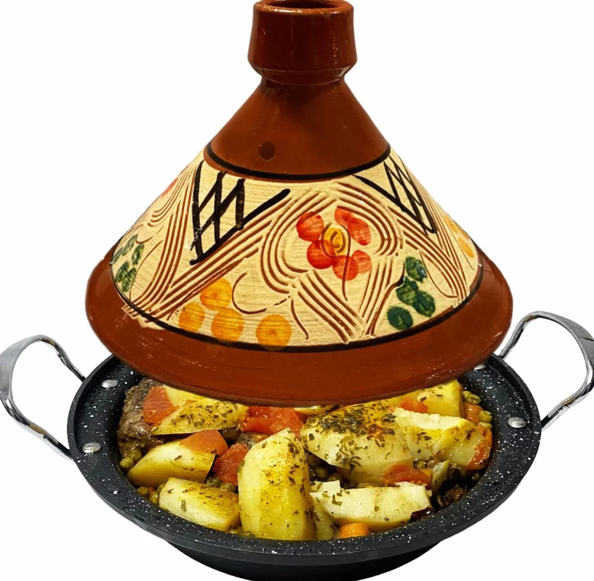 Ceramika Tajine i odlew aluminiowy indukcyjny | Uchwyty | Odpowiedni dla 4-8 osób - Wszystkie źródła ciepła | Ø 30cm