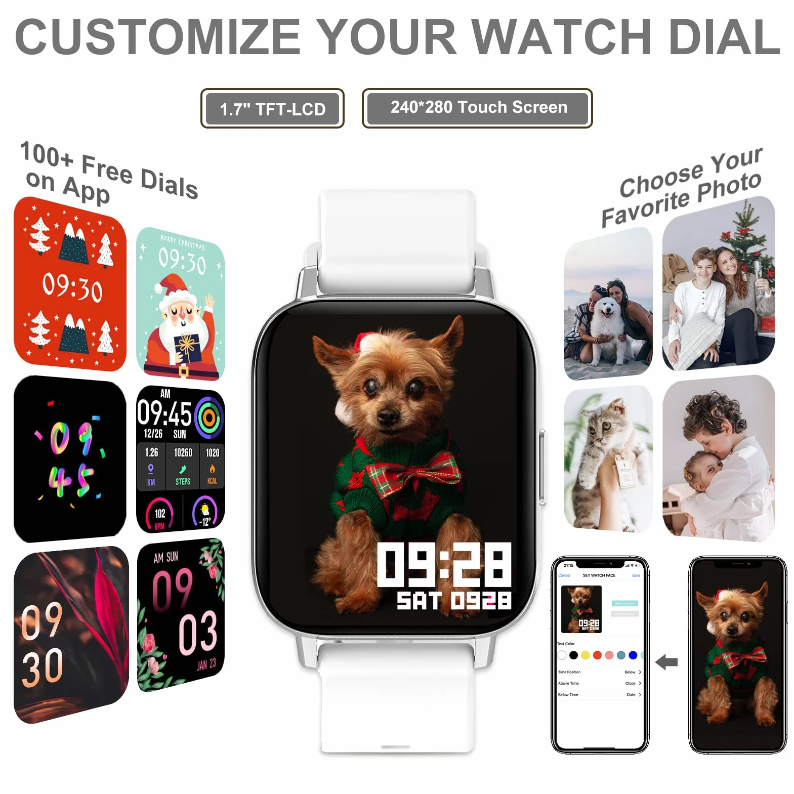 SpO2 Smart Watch damski smartwatch z funkcją telefonu 1,69", spersonalizowany ekran, zegarek fitness, krokomierz, kalorie, pulsometr, monitor snu, cykl menstruacyjny, SpO2, Smart Watch