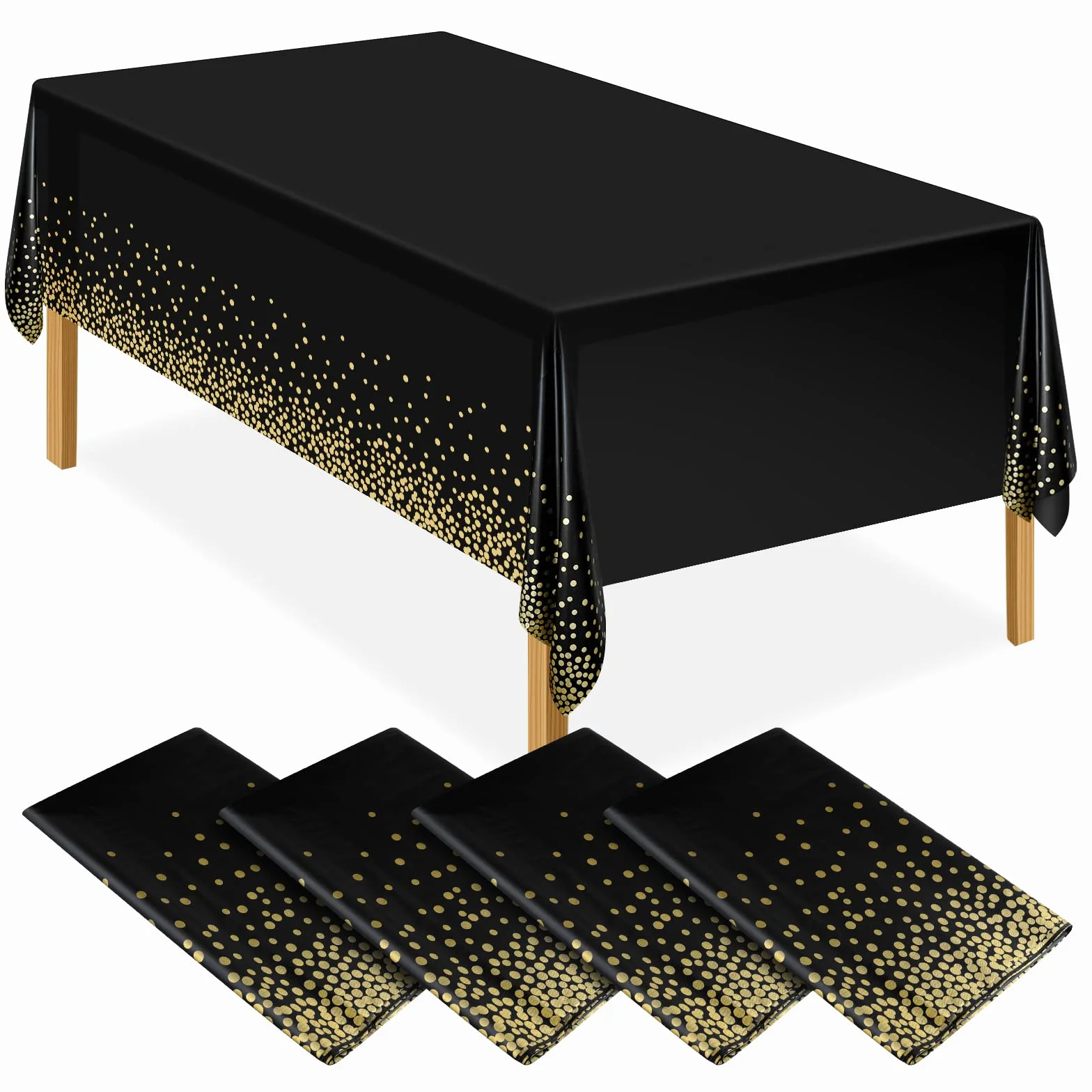 ELECLAND plastikowy obrus imprezowy 137 x 274 cm czarny złoty kropki konfetti prostokątny