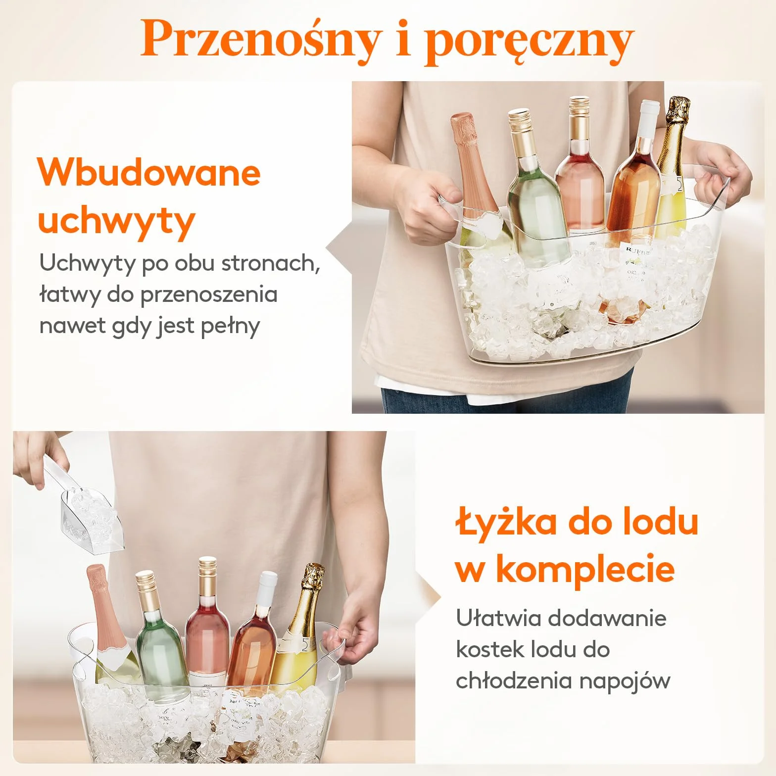 Lifewit 6,5L wiadro na lód na imprezy 2 SZT., przenośne wiadro na szampana do baru koktajlowego, przezroczysty plastikowy chłodnik na napoje/wino/piwo/sok, wiadro na lody z łyżeczką 38 x 18 x 20 cm