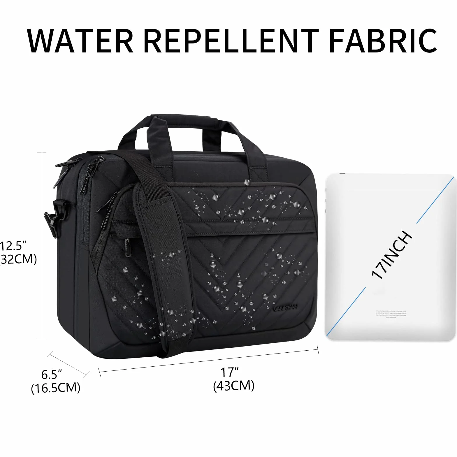 VANKEAN Torba na laptopa 17" dla kobiet i mężczyzn, modna, przyjazna dla TSA, wodoszczelna aktówka na podróż służbową, do szkoły, torba robocza z przegródkami RFID, czarna