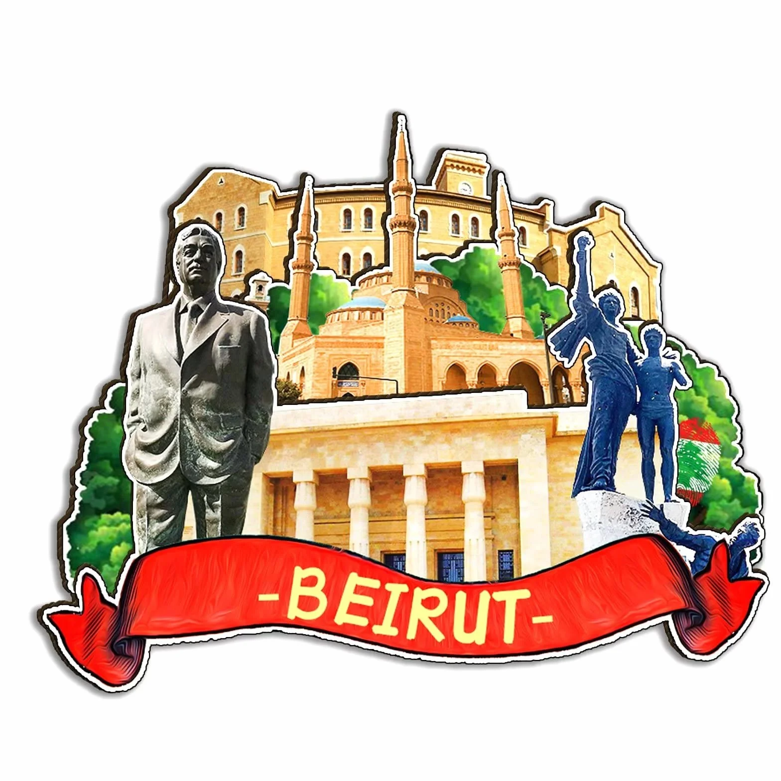 Magnes na lodówkę drewniane zabytki 3D Bejrut Liban pamiątka dekoracja
