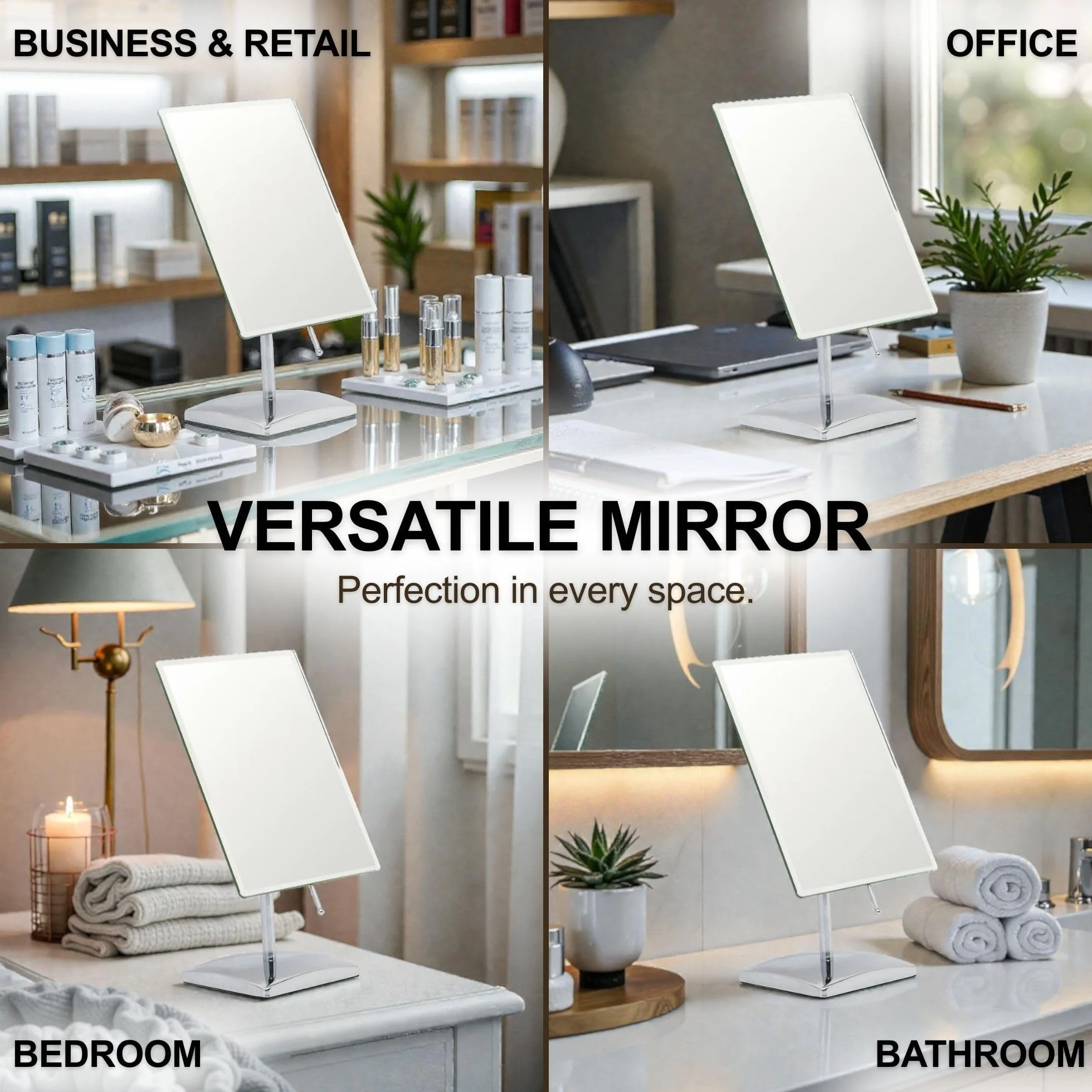 MIRRORVANA Prostokątne lusterko na stojaku do makijażu 25 x 18 cm srebrne