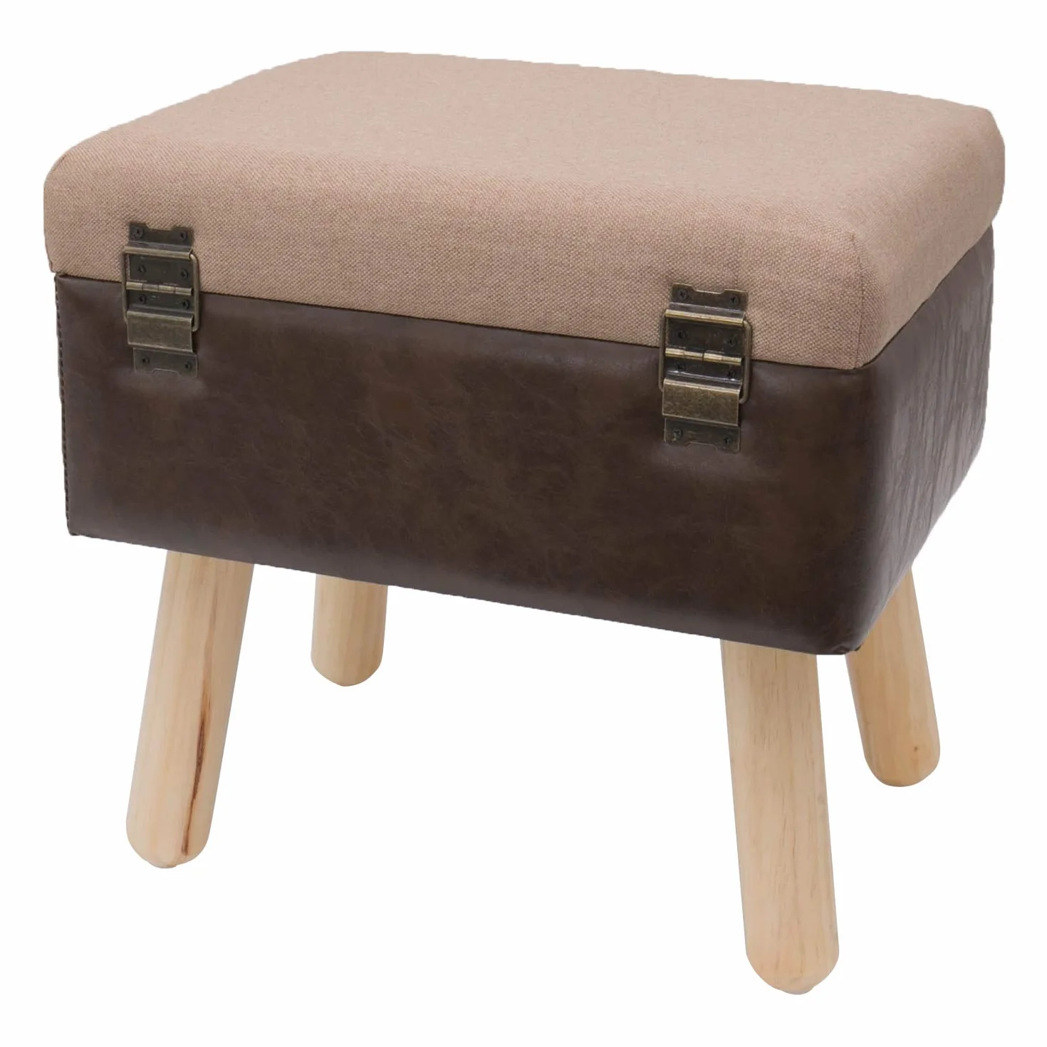 HMF stołek vintage z drewnianym schowkiem 40x32x39 cm brązowy