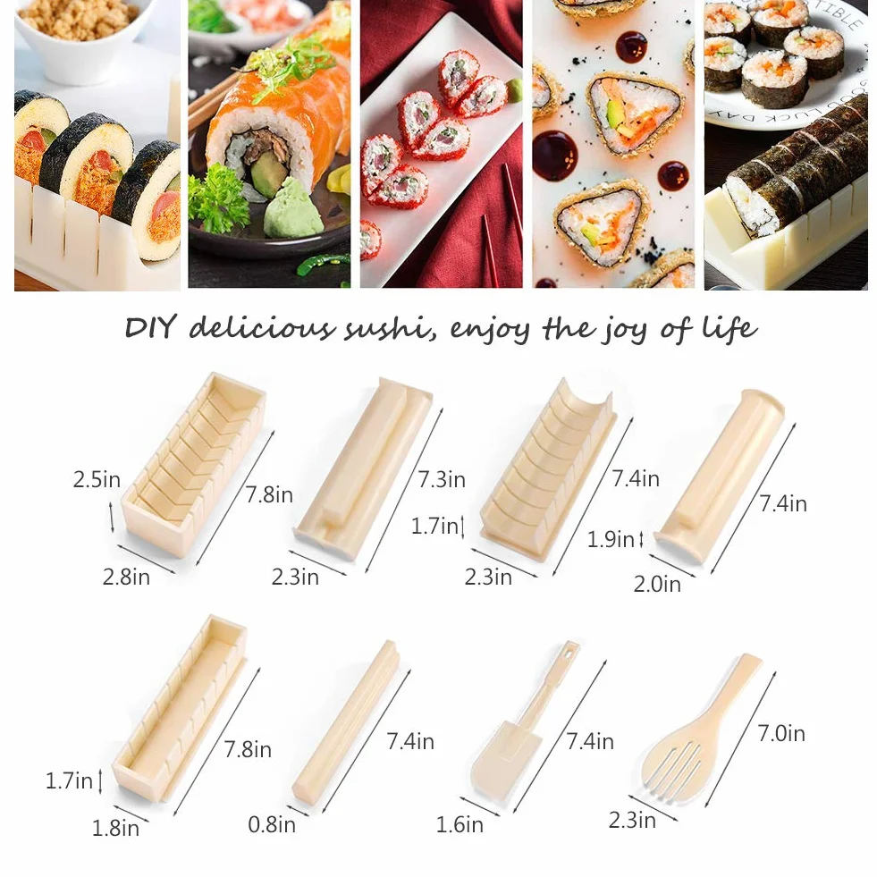 Zestaw do Sushi 12 Elementów dla Początkujących z Foremkami Ryżem Nożem Matą Biały