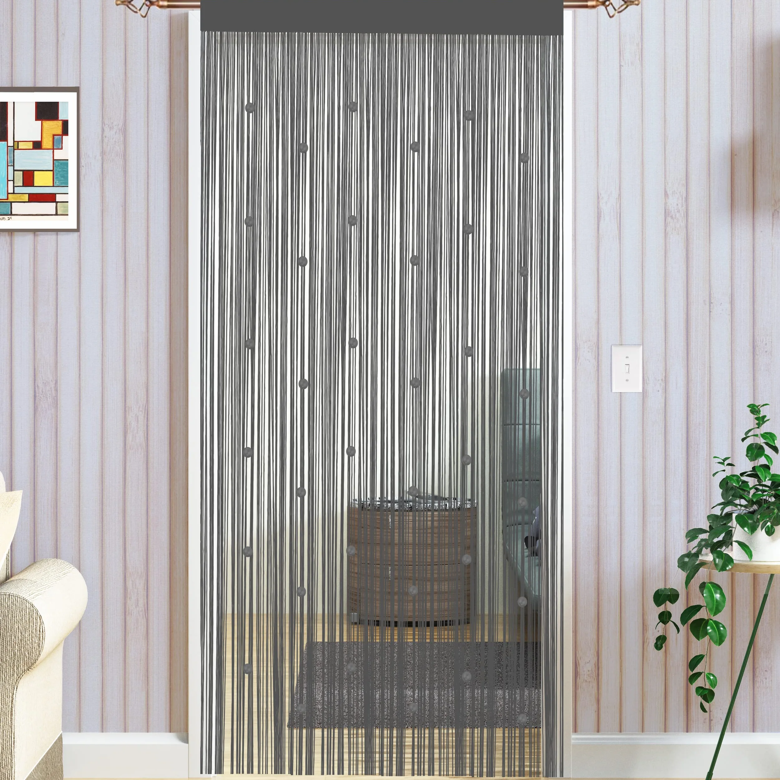 Taiyuhomes Zasłony Sznurkowe Do Drzwi, Moskitiera, Zasłona Z Koralikami, Dekoracje Okienne, Ścianka Działowa (90 x 245 cm) Szara