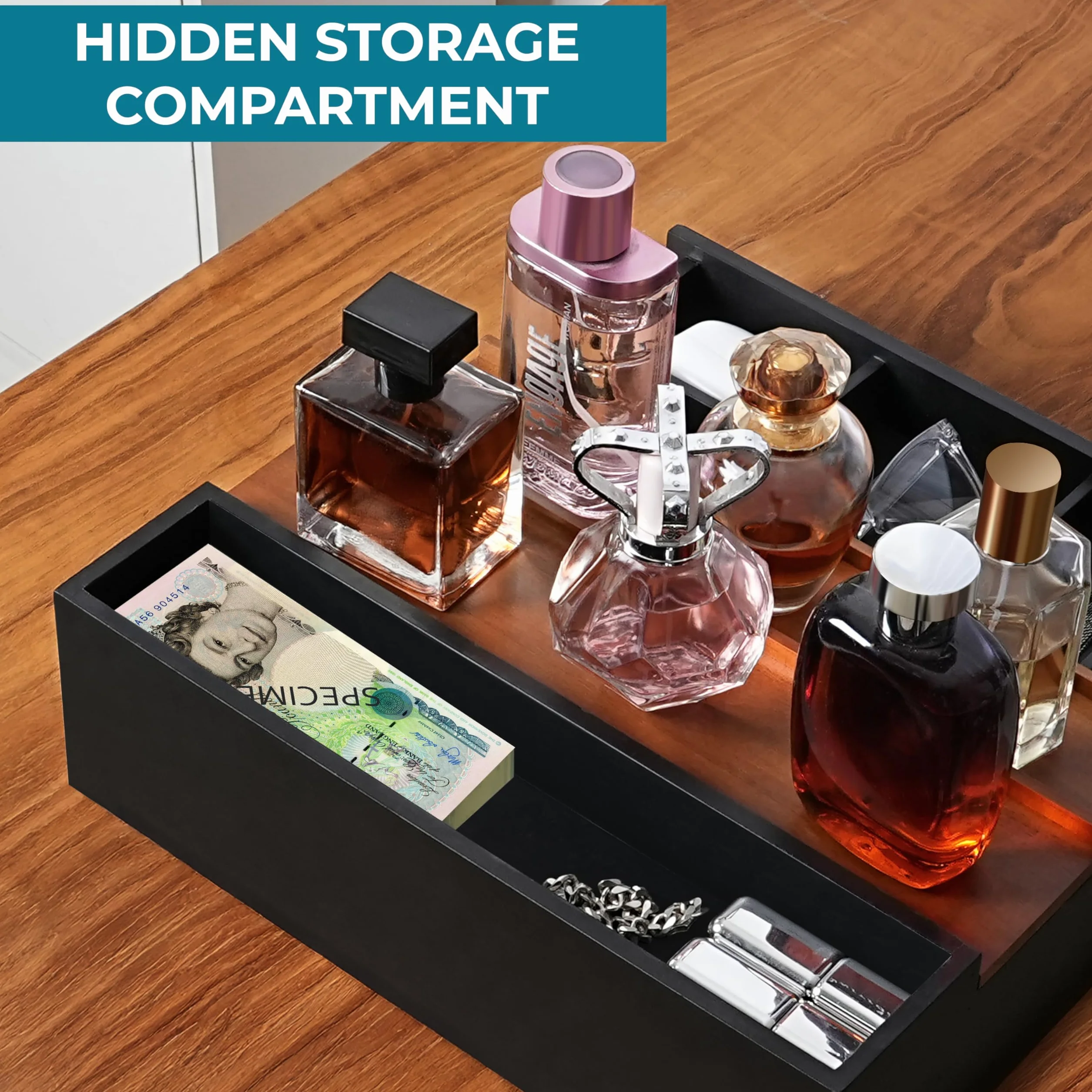 Winter Shore Drewniana półka ekspozycyjna z szufladą stojak na perfumy 3-poziomowy organizer