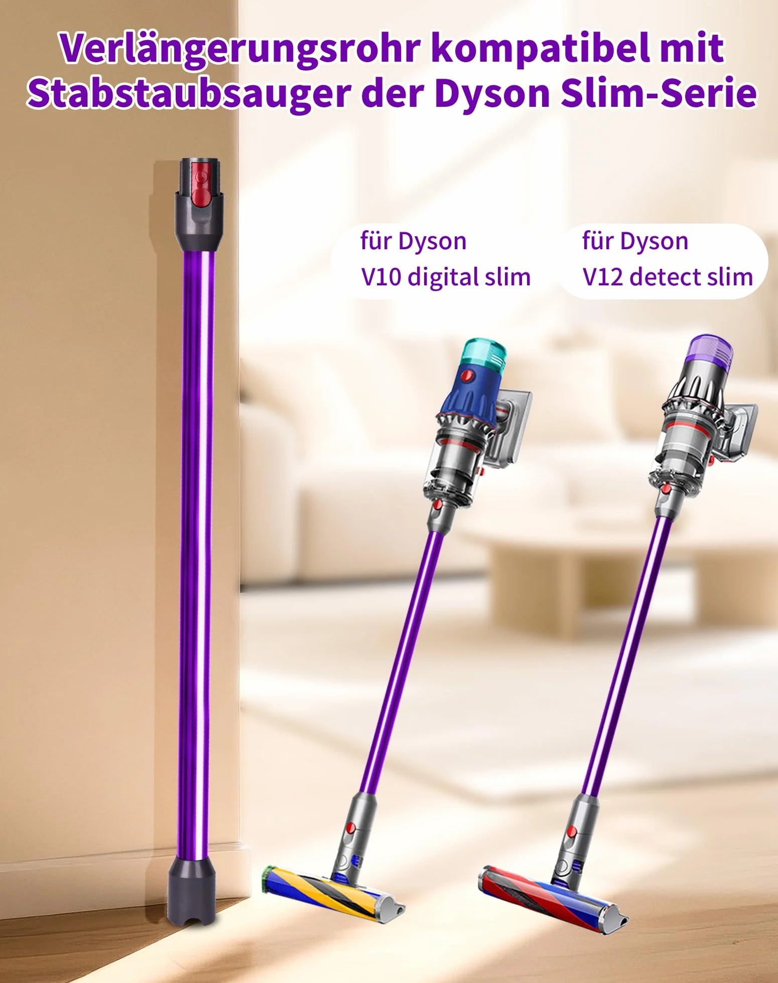 Rura przedłużająca do odkurzaczy Dyson V12 Detect Slim V10 Digital Slim 74 cm aluminiowa teleskopowa fioletowa