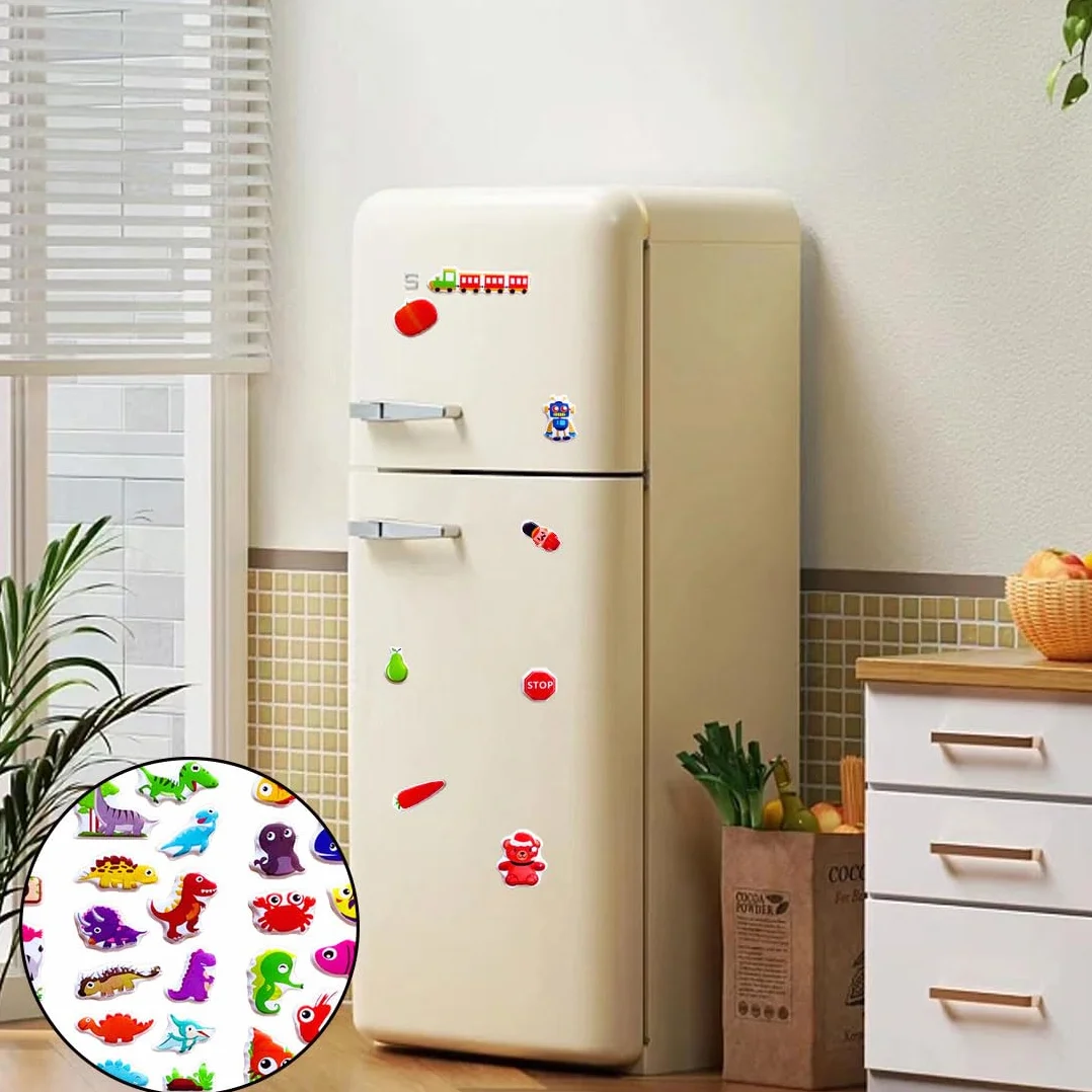 Kids' naklejki 3D, naklejki na lodówkę, urocze magnesy na lodówkę, nadają się do różnych mebli, scrapbookingu, prezentów dla dzieci (8 arkuszy)