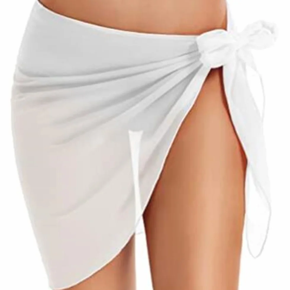 2 damskie nakrycie plażowe, sarong pareo, krótki szyfon, na lato, czarny i biały, 50 x 140 cm, czarny i biały, m