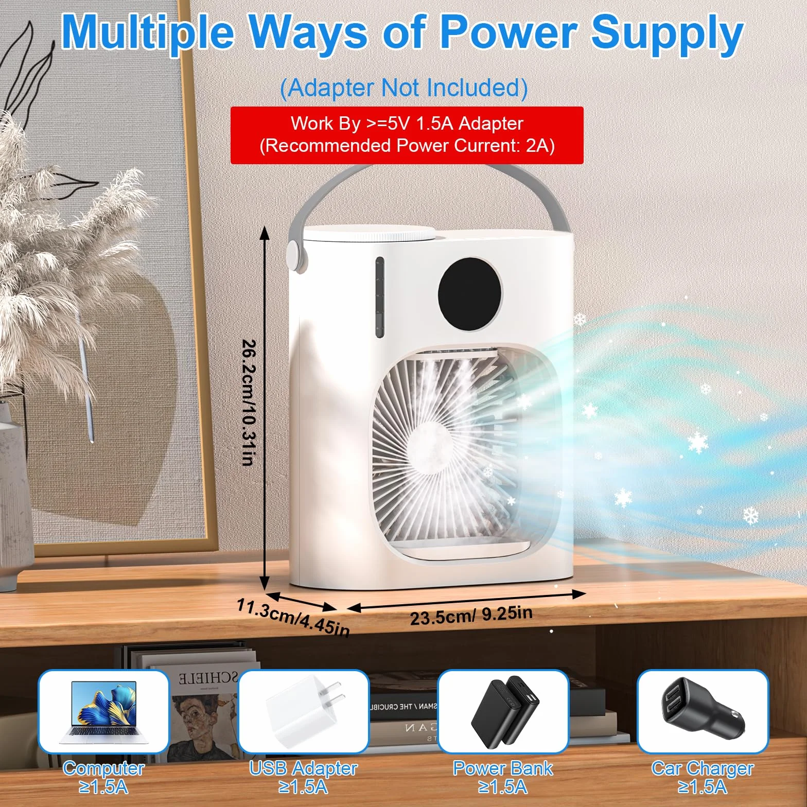 Mobilny klimatyzator 4 w 1 z chłodną mgiełką 900 ml przenośny mini wentylator USB 3 prędkości 7 kolorów światła
