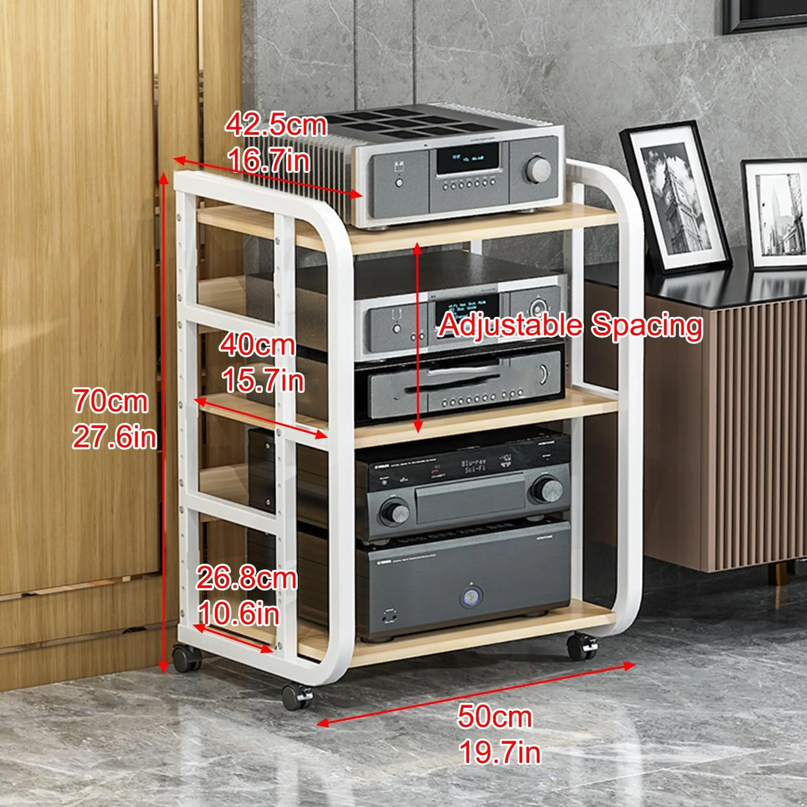 Stojak na nośniki audio-wideo, nowoczesna szafka AV, szafka stereo, stojak na gramofon, regulowane półki audio-wideo, stojak stereo, do domu/biura/kina (czarny, 70x50cm/27,6x19,7in)