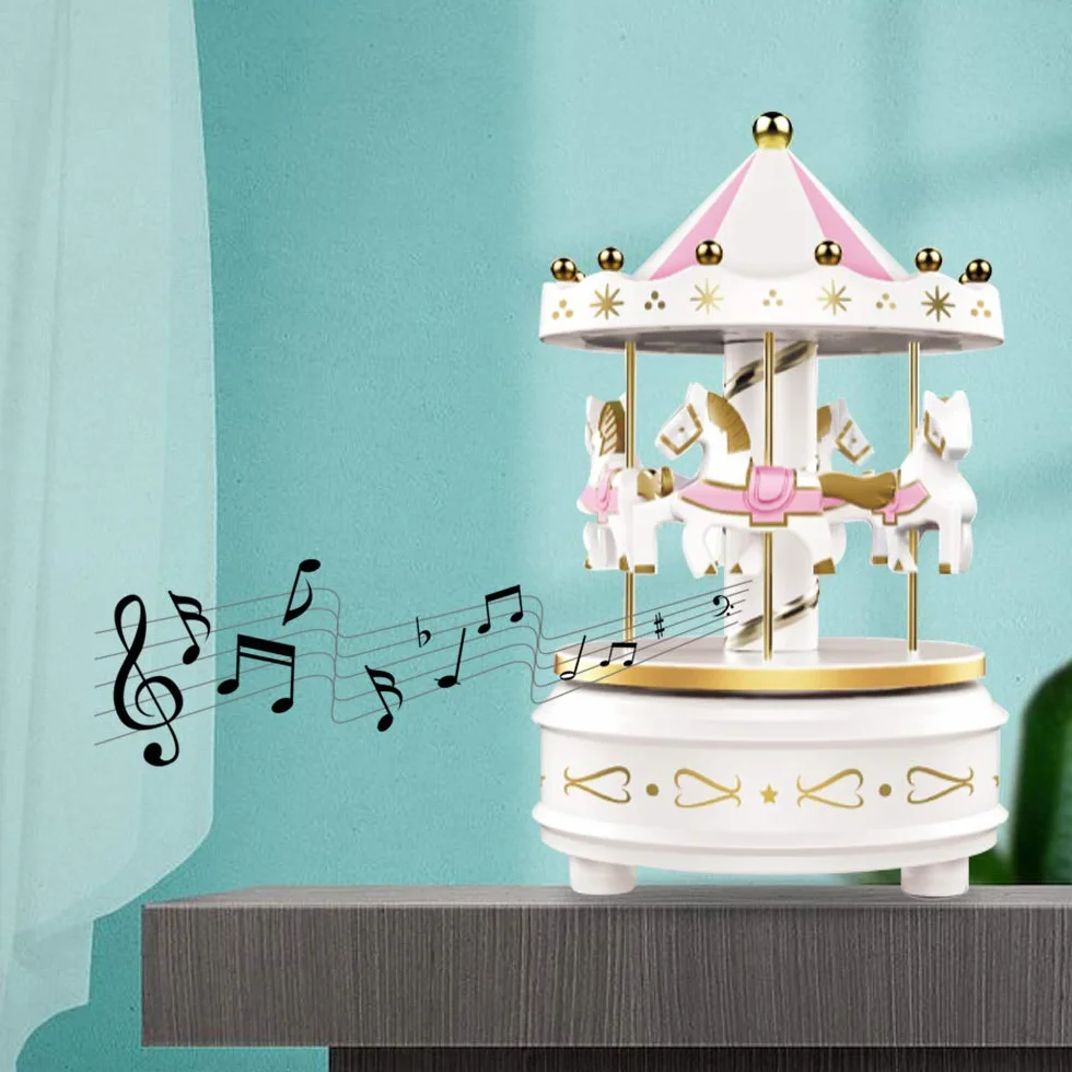 Karuzela z pozytywką biała klasyczna konna LED Beethoven Für Elise mechaniczny zegarowy
