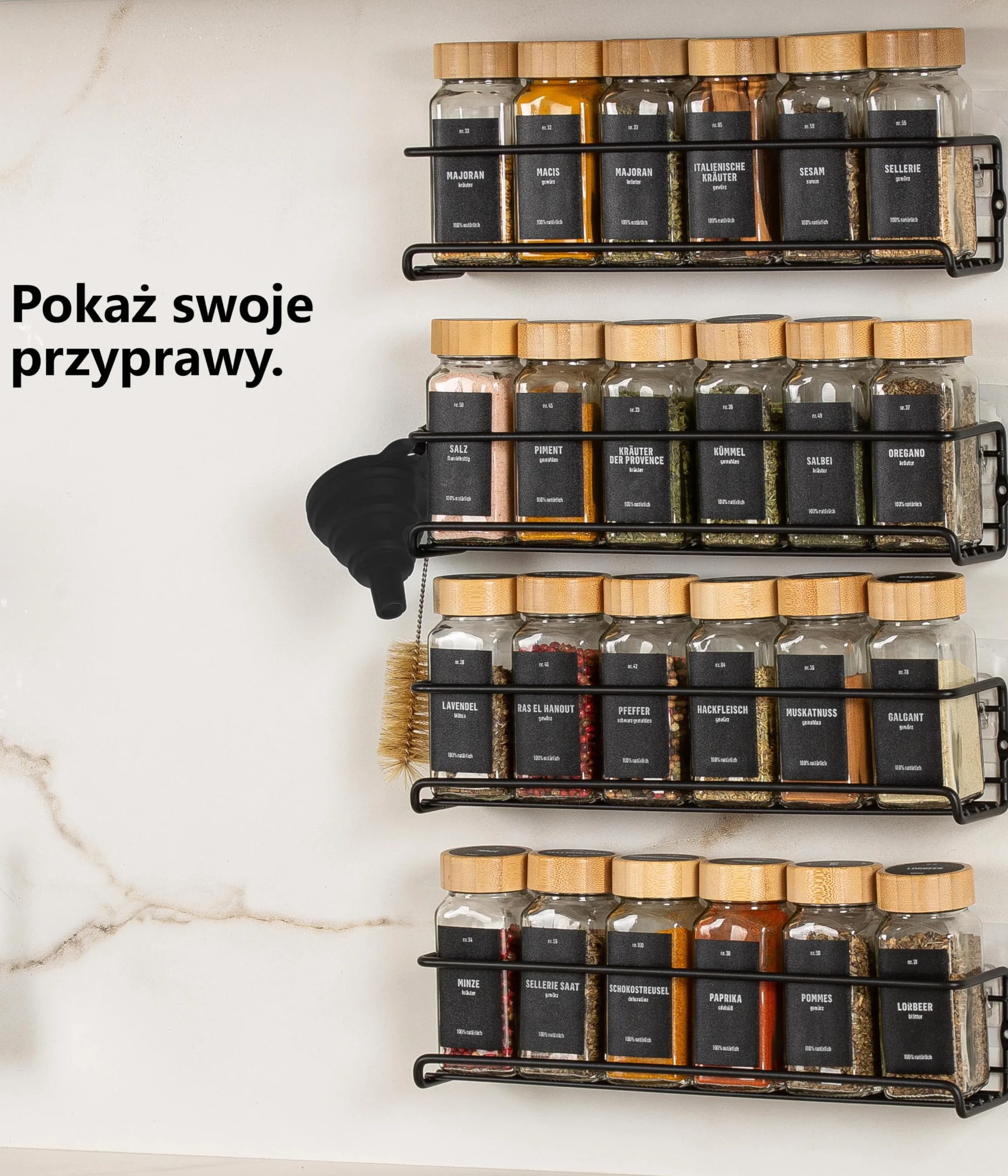Deco haus Stojak na przyprawy na ścianę bez wiercenia 24 słoiczki 280 etykiet