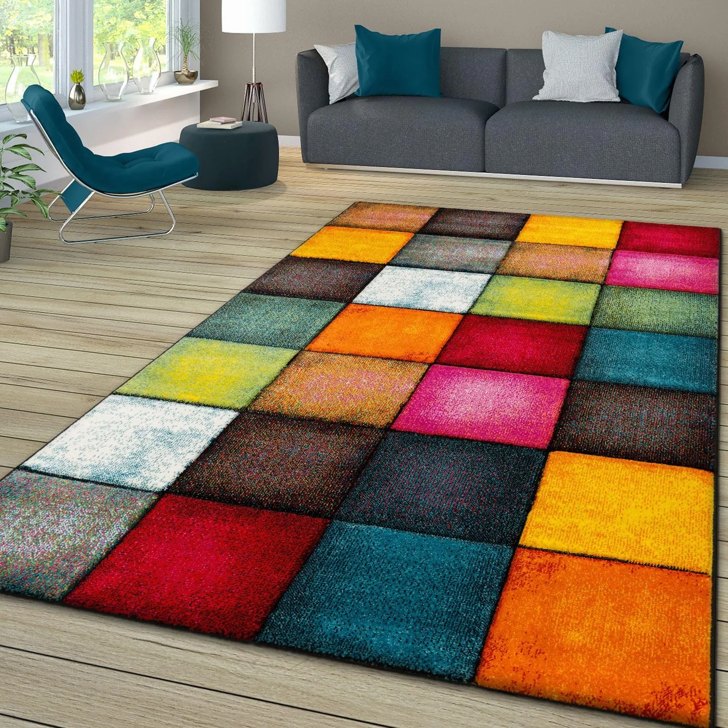 Dywan Krótkie Włosie Cętkowany 3D Geometryczny Nowoczesny Kolorowy 60x110 cm Szary Czerwony Żółty