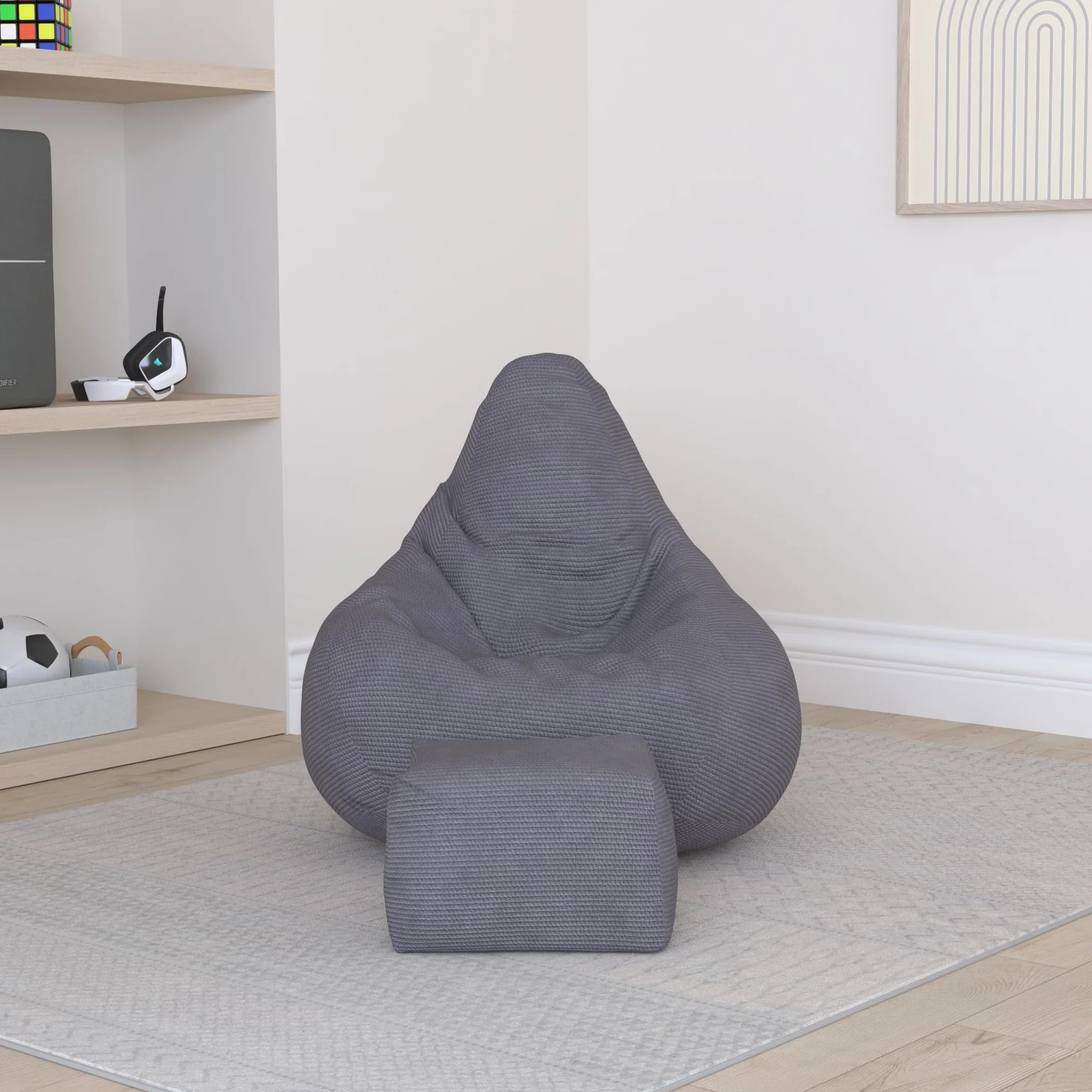 Loft 25 Krzesło do siedzenia z wysokim oparciem dla dorosłych, tkanina sztruksowa, do wewnątrz, do salonu, gamingowa, wewnętrzna wkładka, ergonomiczna konstrukcja dla wsparcia ciała (worek do
