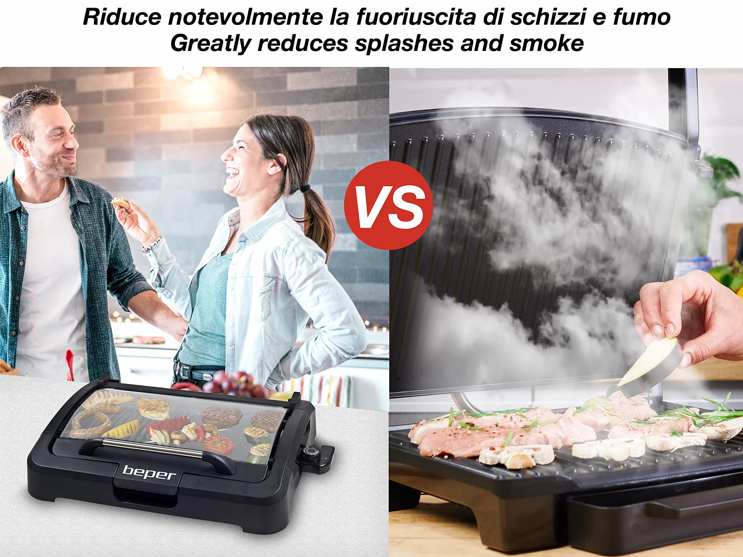 Beper Grill elektryczny ze zdejmowaną szklaną pokrywką