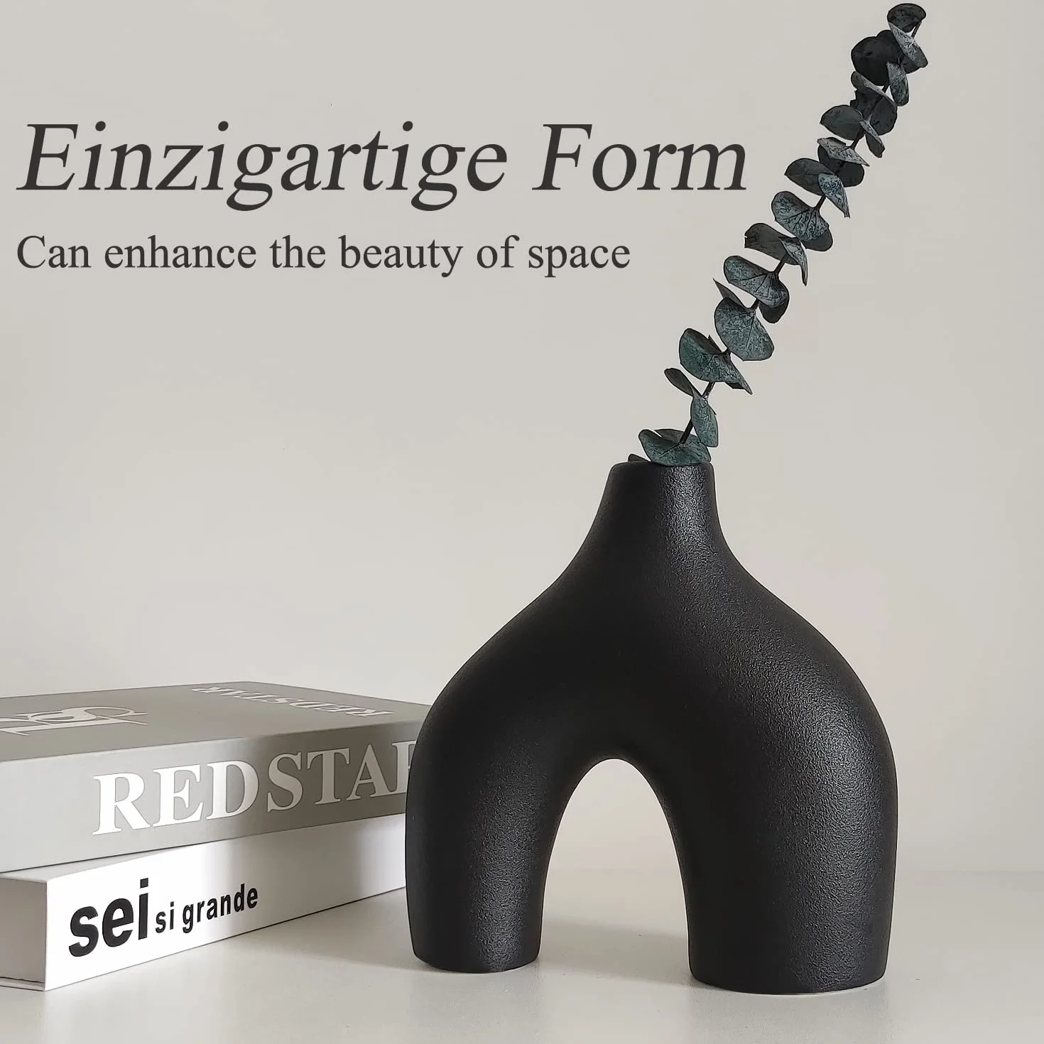 CEMABT Czarny Wazon Ceramiczny, 2-Częściowy Zestaw Podwójnych Wazonów do Nowoczesnego Stylu Boho i Nordyckiego Minimalizmu, Salonu, Wesela, Kolacji, Imprezy, Biura i Sypialni