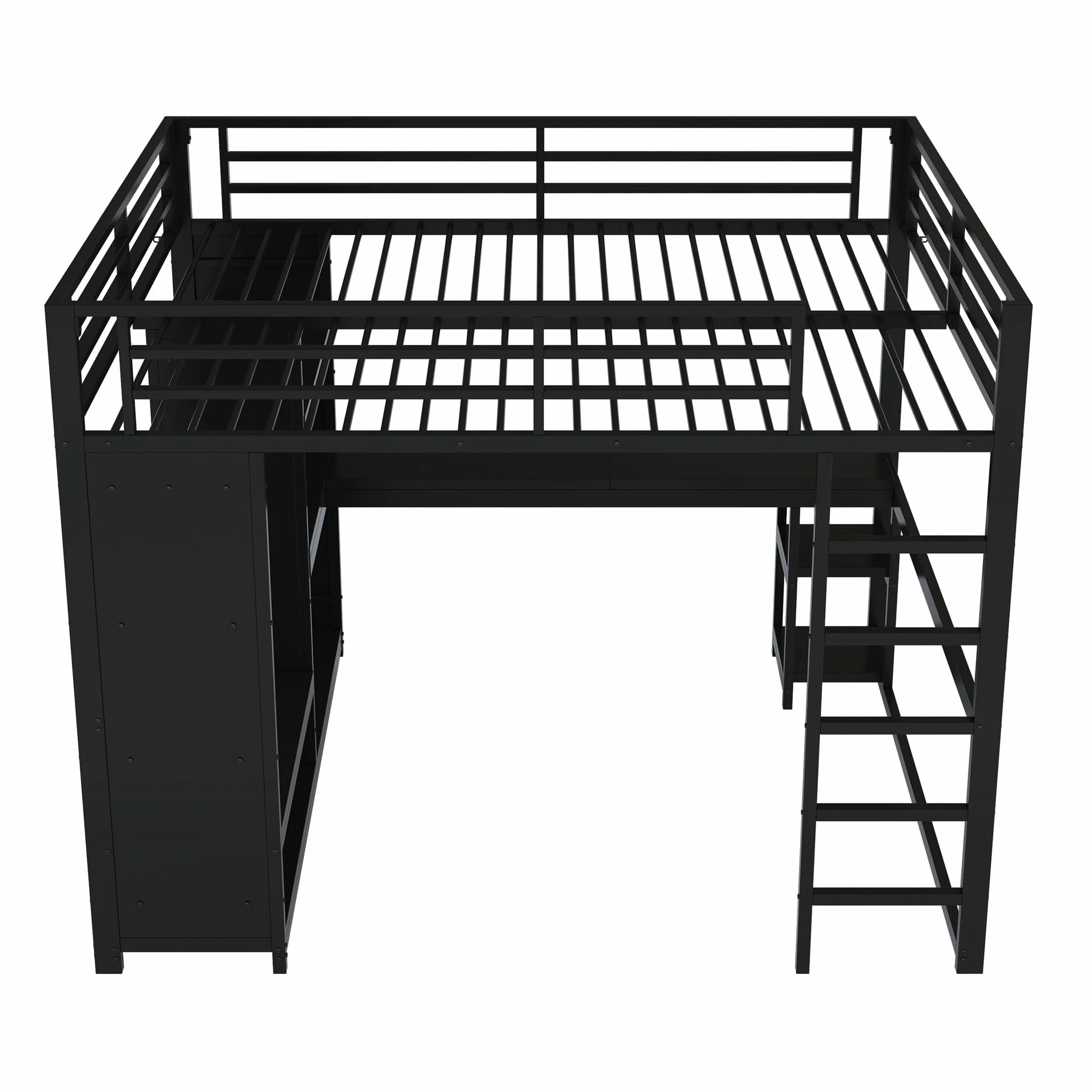 Łóżko piętrowe metalowe 160x200 cm czarne gamingowe z biurkiem