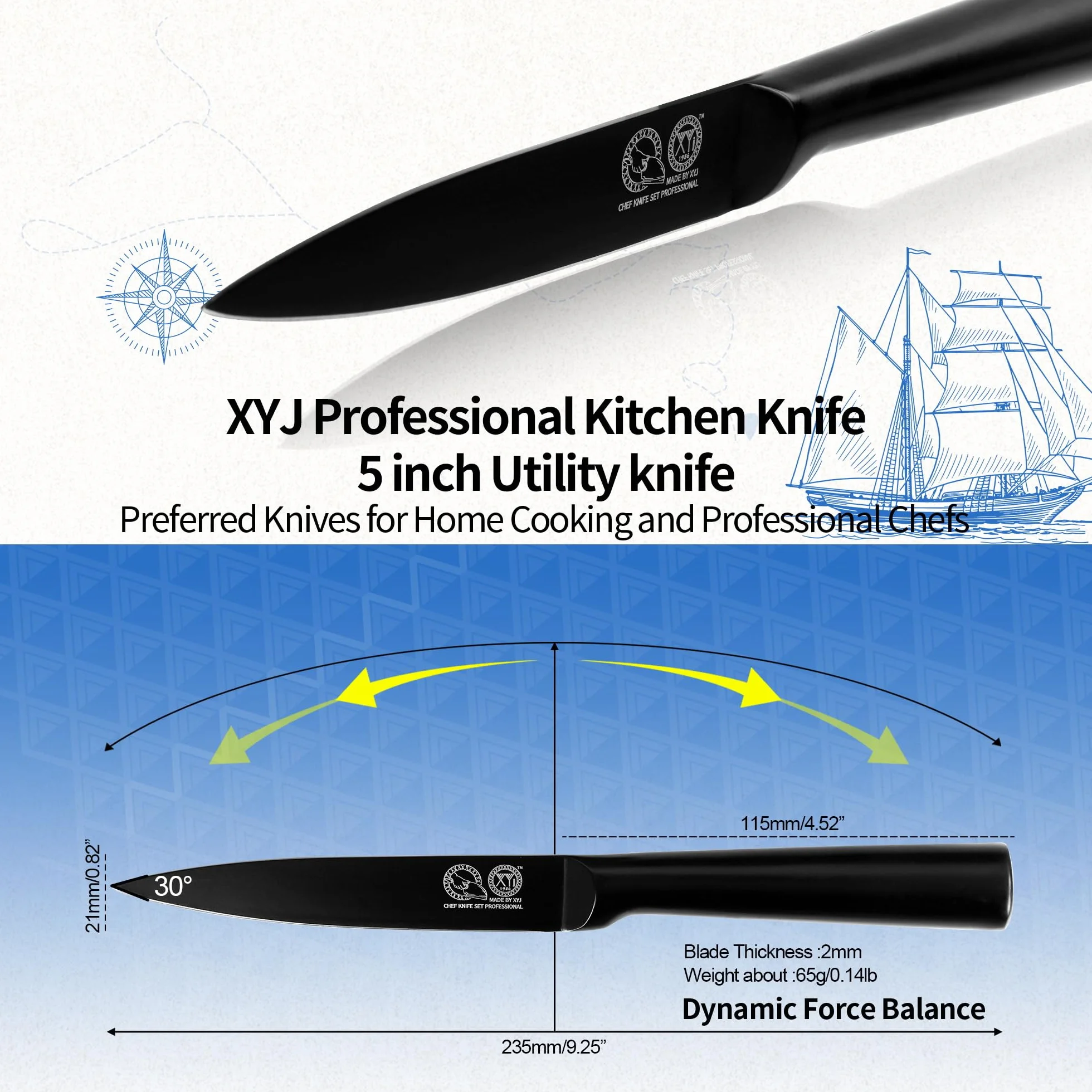 Stainless Steel Kitchen Knife 5 Inch Japanese Utility Knife Full Black