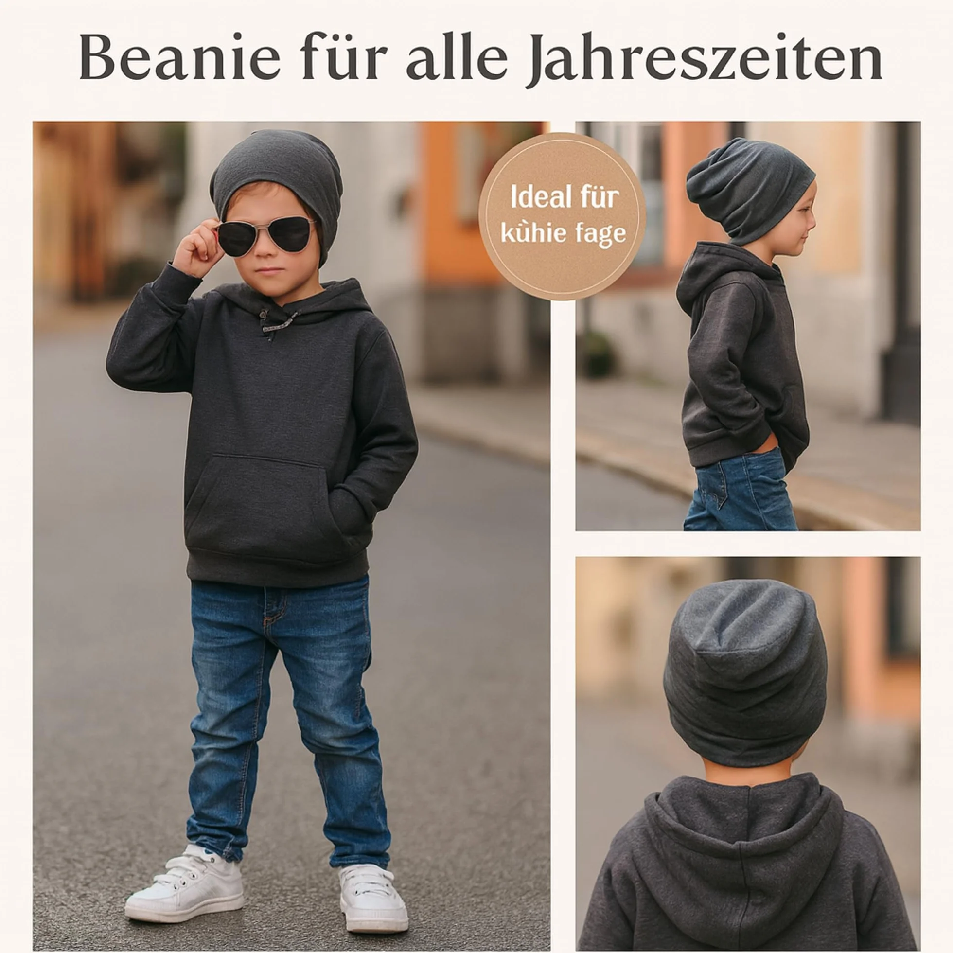 Czapka dziecięca typu Slouch Beanie Miobo, bawełniana, kolor pomarańczowy-48
