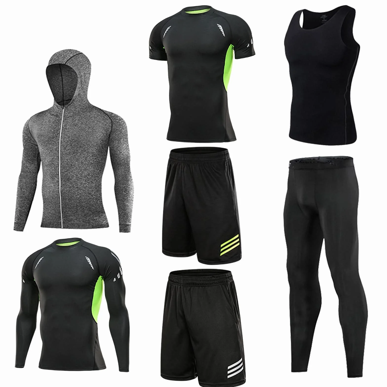 7-częściowy męski zestaw odzieży fitness, szybkoschnące legginsy na siłownię, outdoorowa warstwa bazowa odzież sportowa, styl 7, L