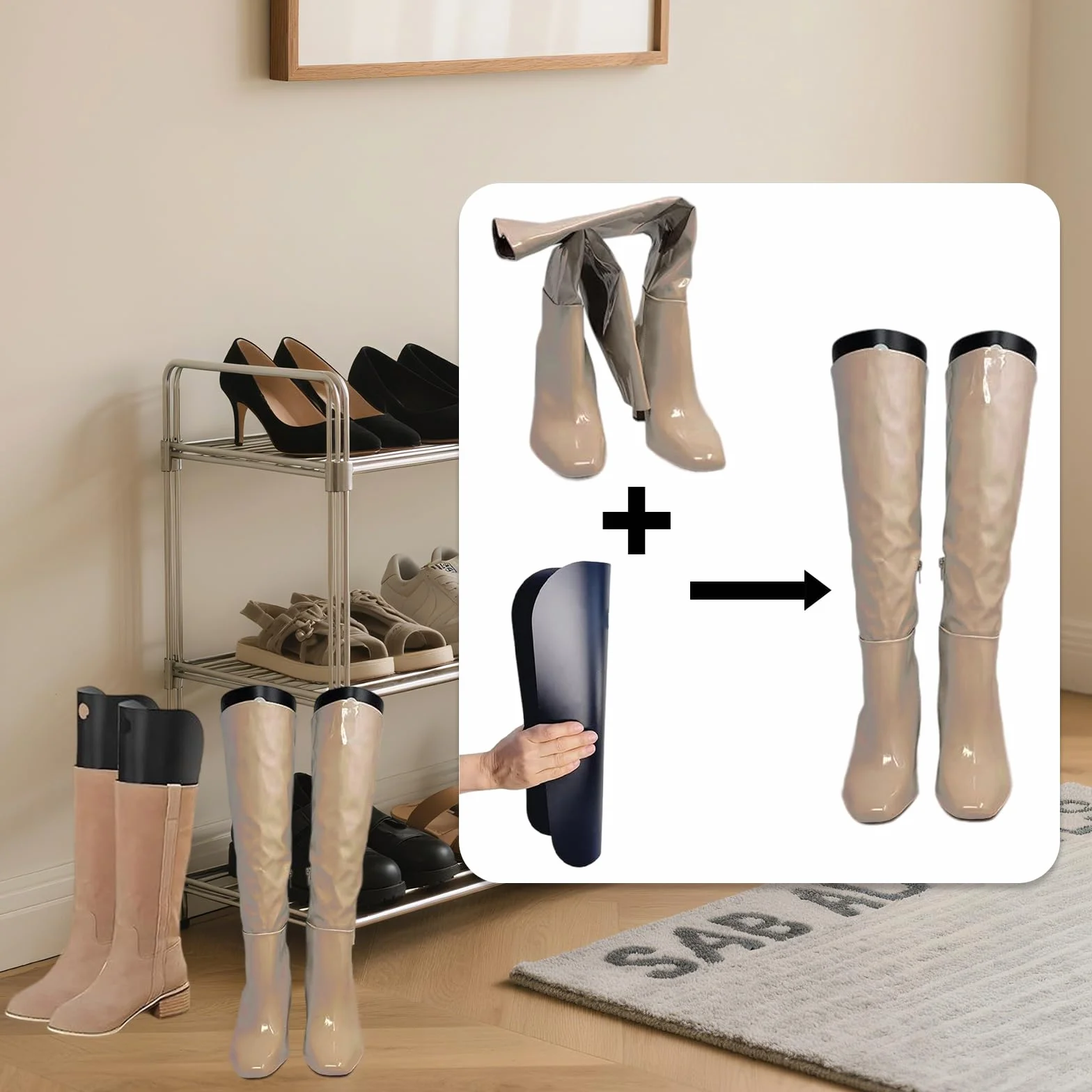 Plastikowe buty do jazdy konnej, wysokość 32 cm, 10 szt. w opakowaniu z rękawicą do polerowania