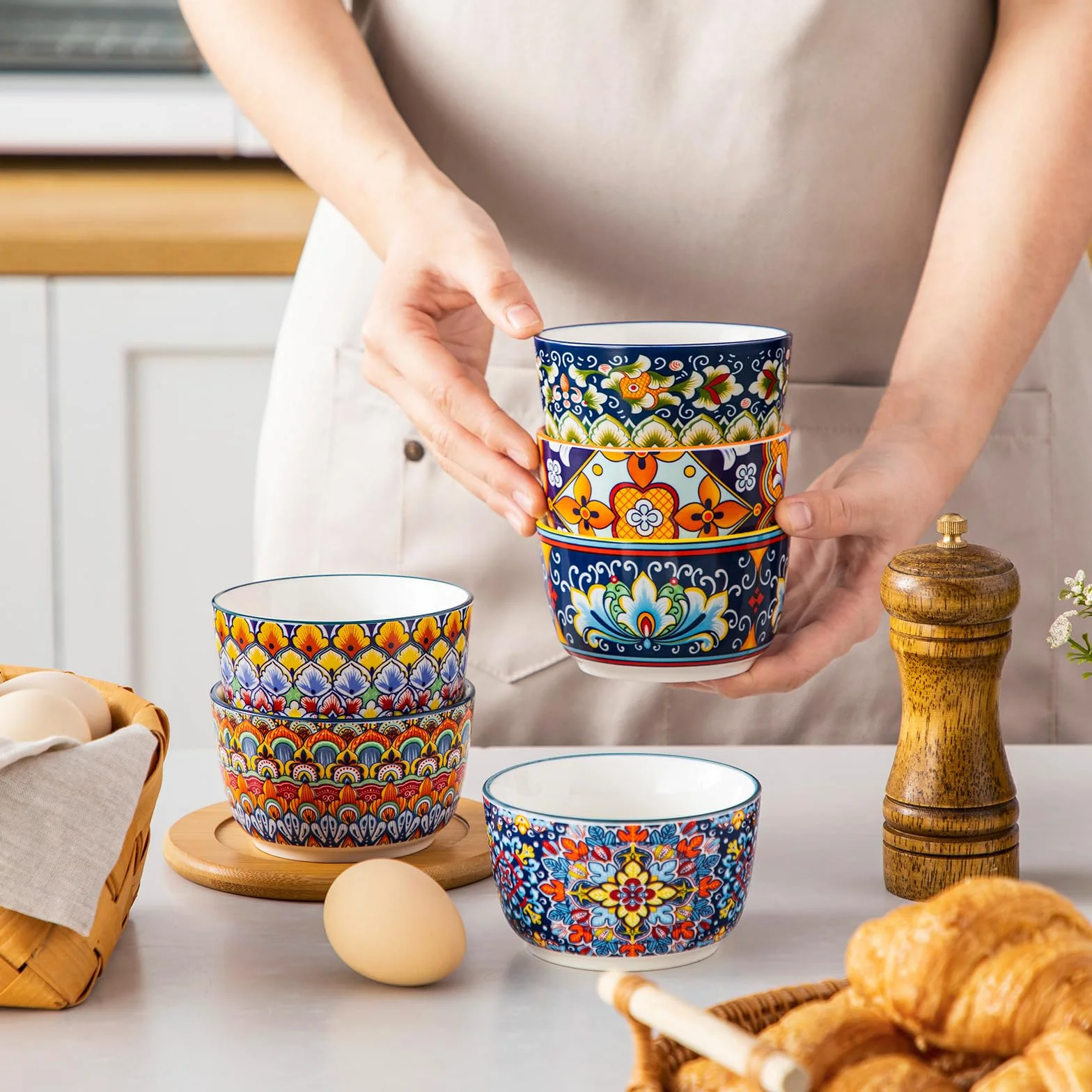 Vancasso Krem Brulee miseczki 240ml, ceramiczne foremki do sufleta, zestaw 6 odpornych na piekarnik