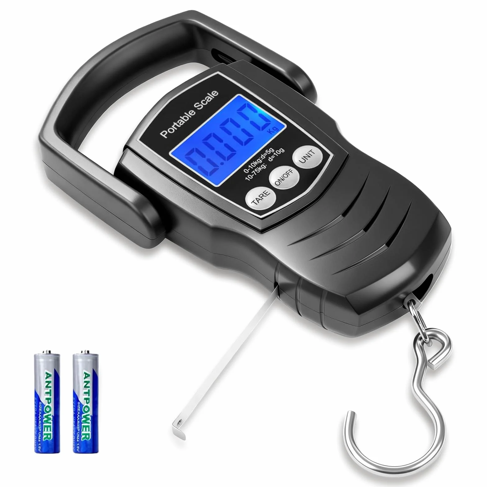 Flintronic Cyfrowa waga bagażowa, 165 lbs/75 kg, przenośna waga bagażowa, z podświetlanym wyświetlaczem LCD, wisząca waga wędkarska z taśmą pomiarową, odpowiednia do podróży i domu