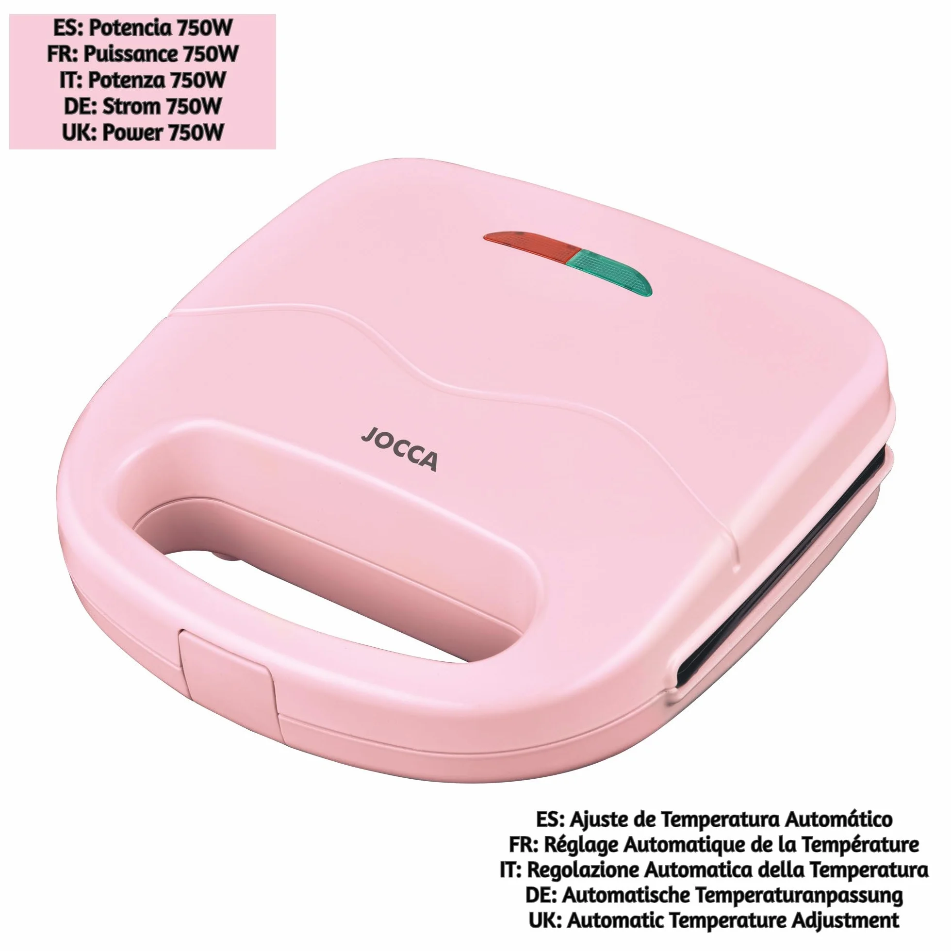 JOCCA Różowy Toster Grill 750W Nieprzywierające Płyty Grillowe Wskaźniki Świecące